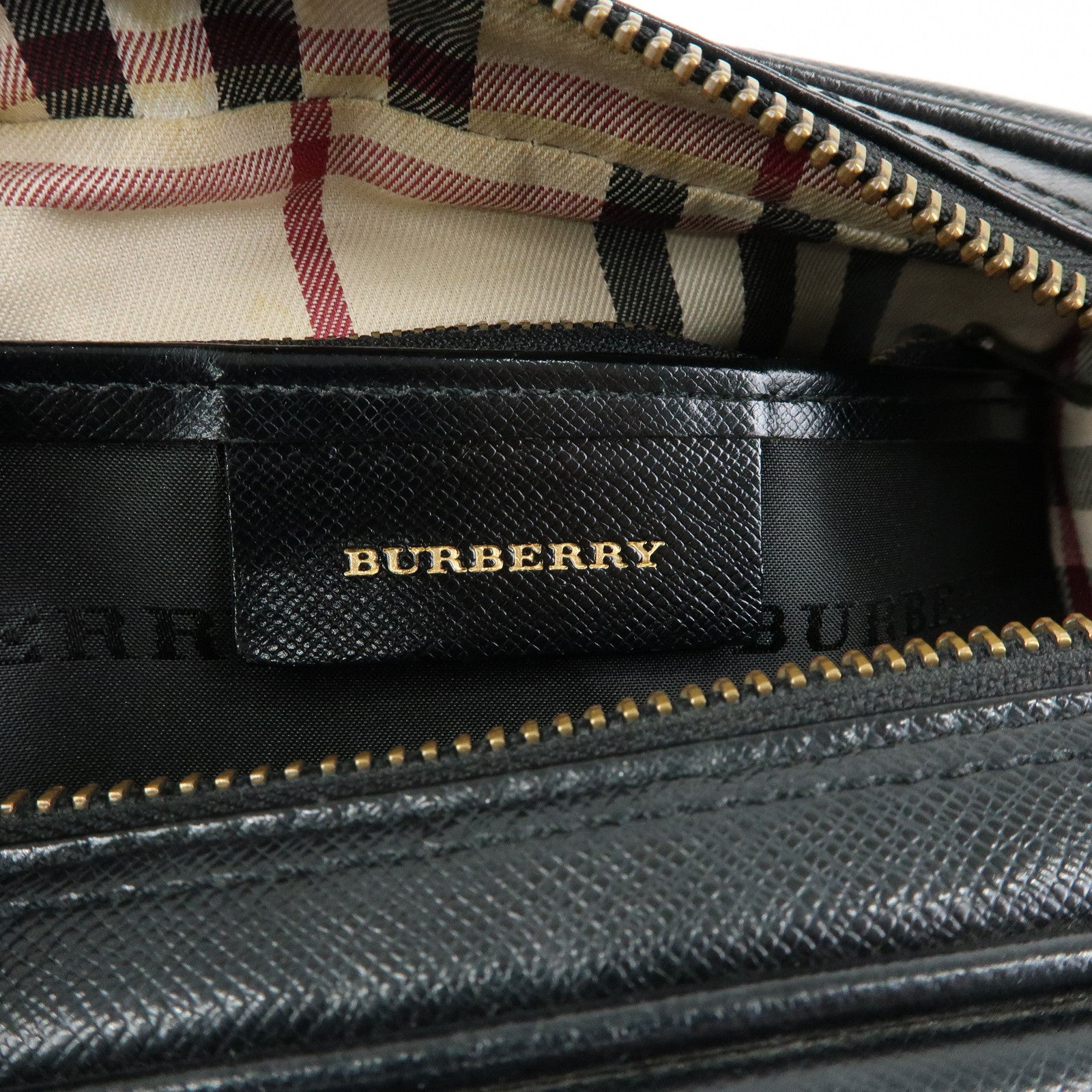 BURBERRY Leather Mini Boston Bag Hand Bag Tote Bag Black