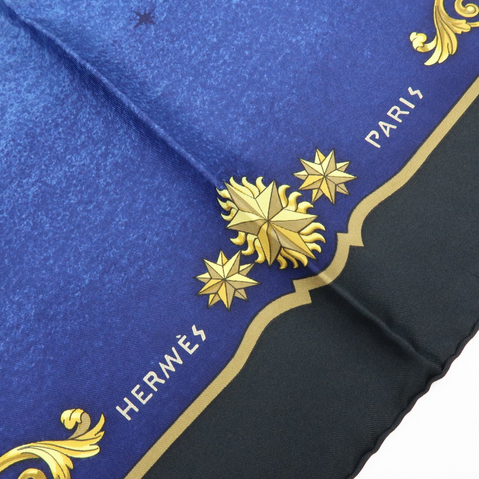 HERMES Carre 90 Silk 100% Scarf COSMOS Space Print Navy Gold Black