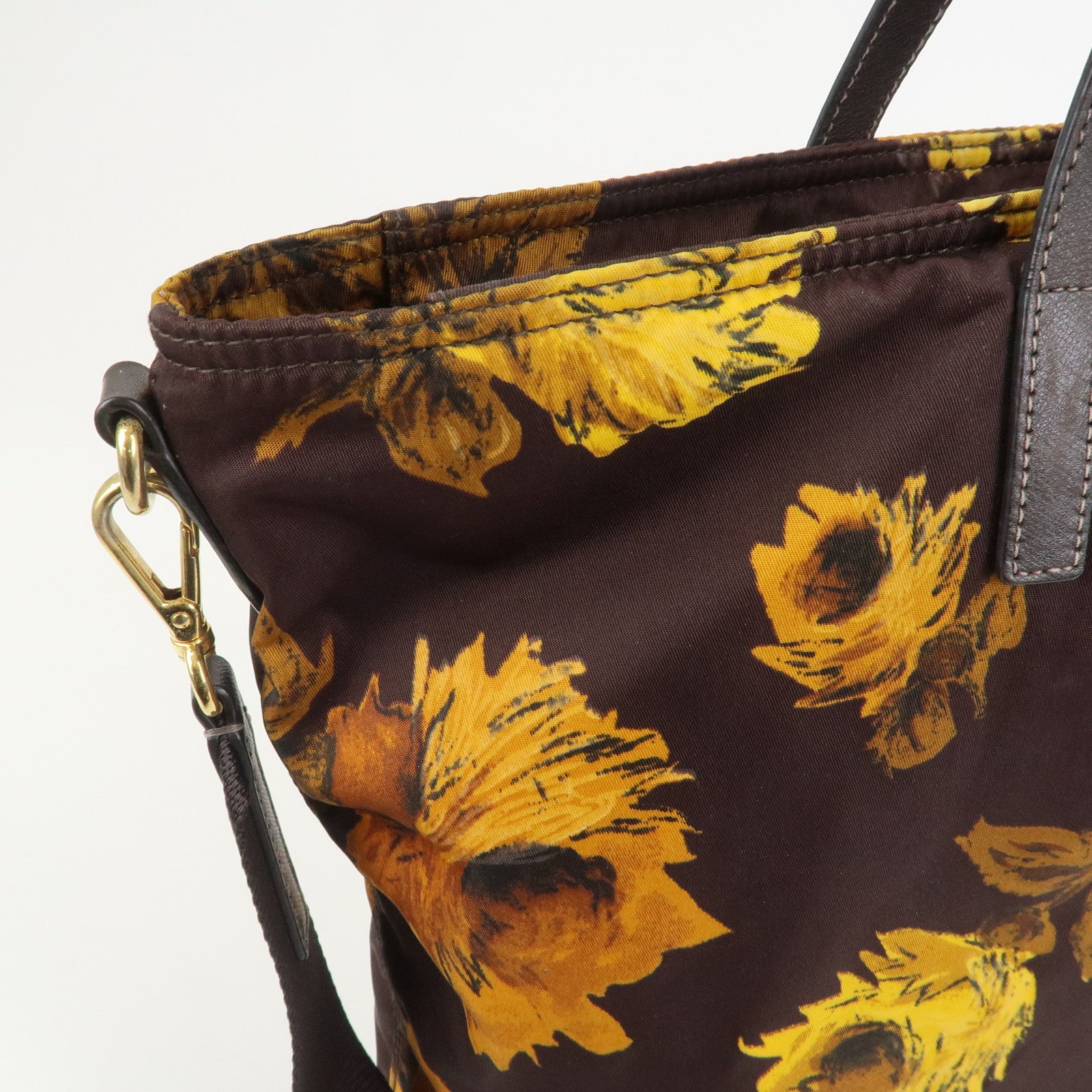 PRADA Triangle Logo Nylon Leather 2Way Shoulder Bag Flower Print