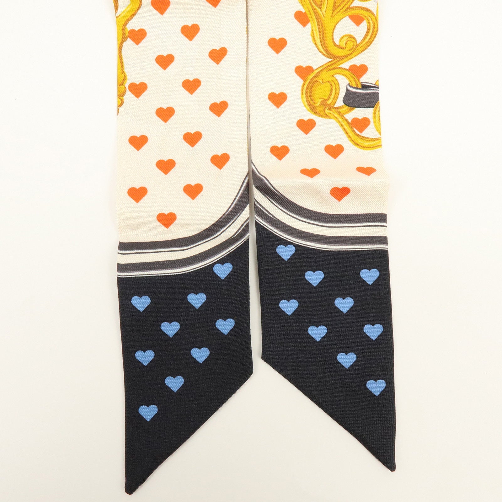 HERMES Twilly Silk 100% Brides de Gala love Scarf White Black Red