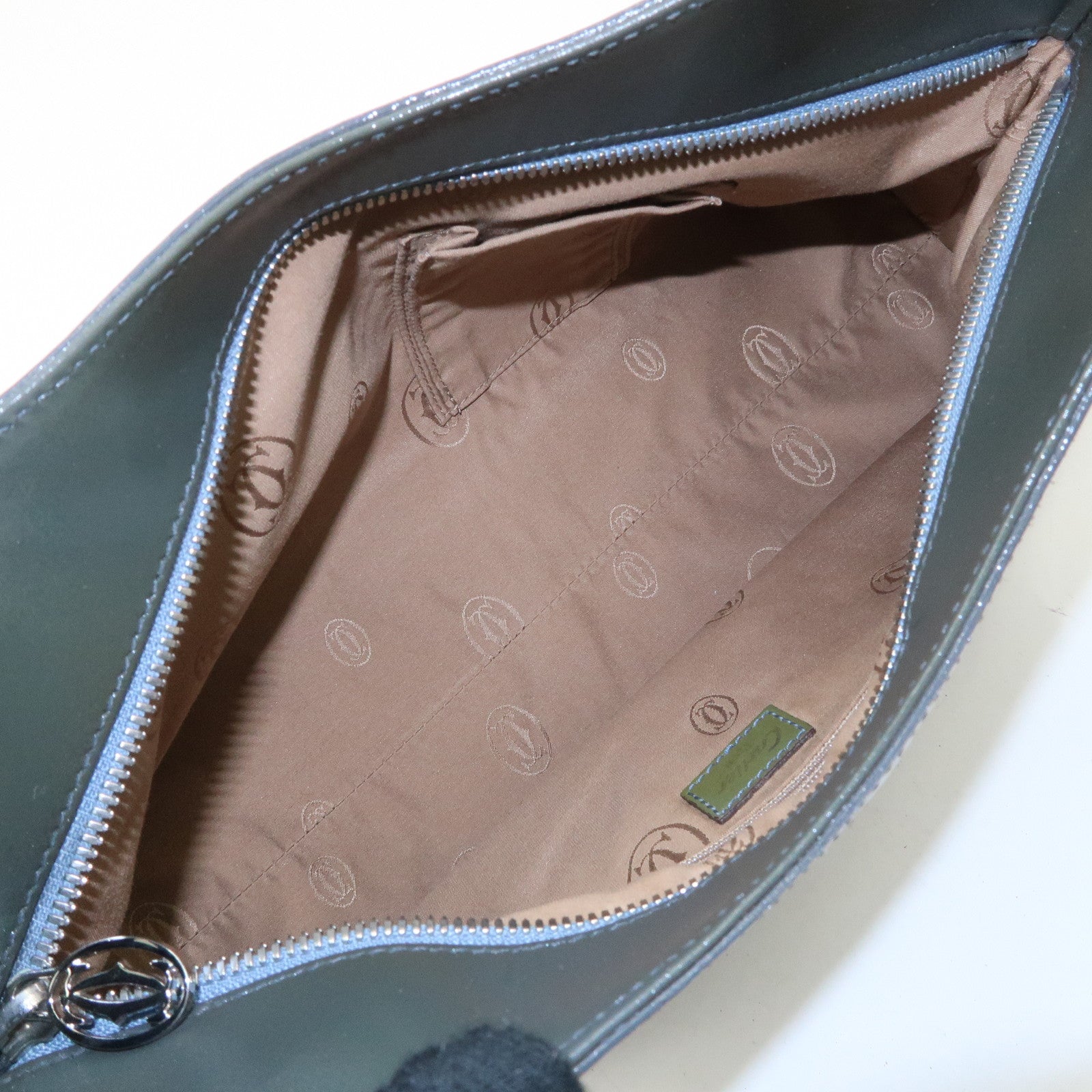 Cartier Marcello Patent Leather Tote Bag Hand Bag Khaki Used