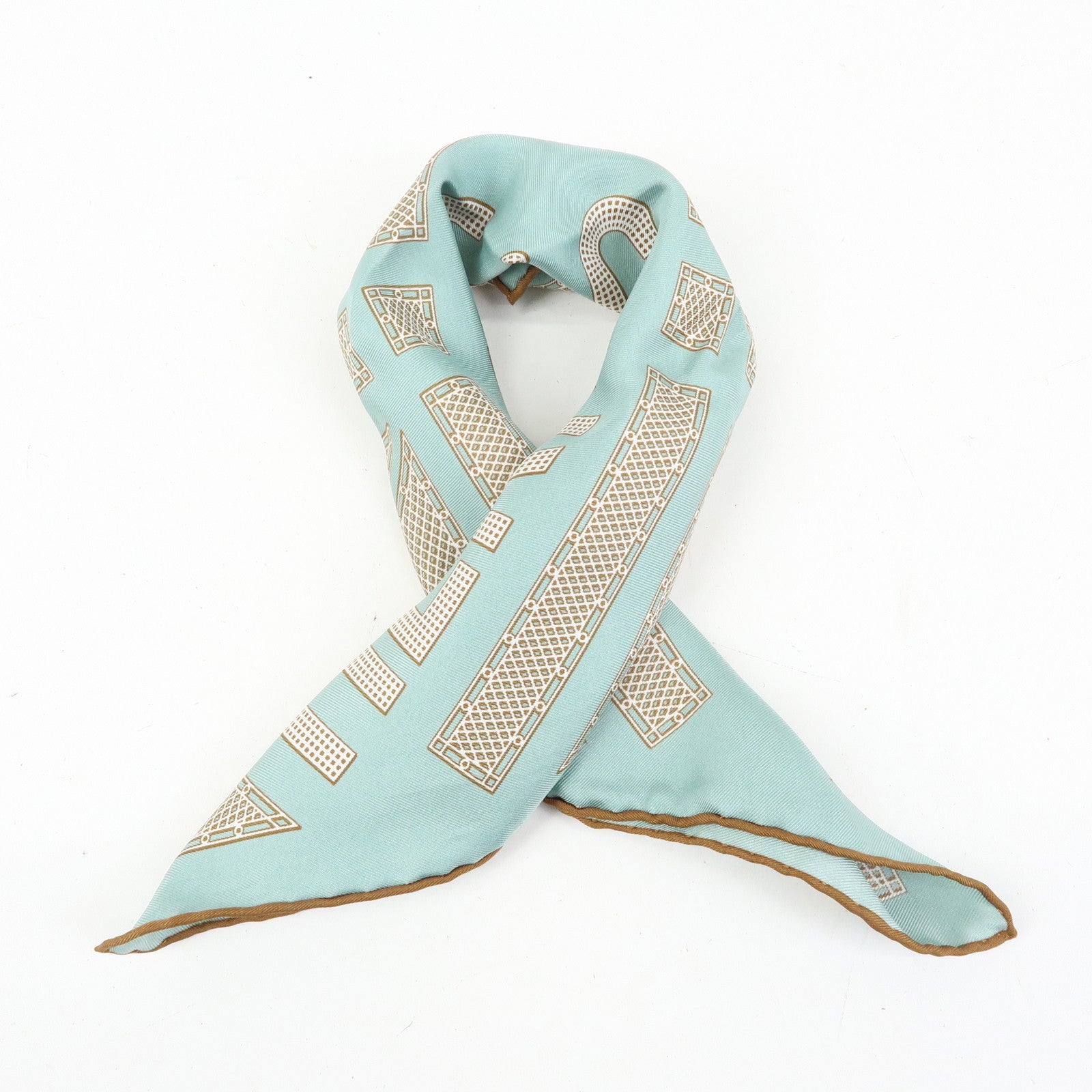 HERMES Carre 42 Silk 100% Scarf Hermes Sellier Light Blue