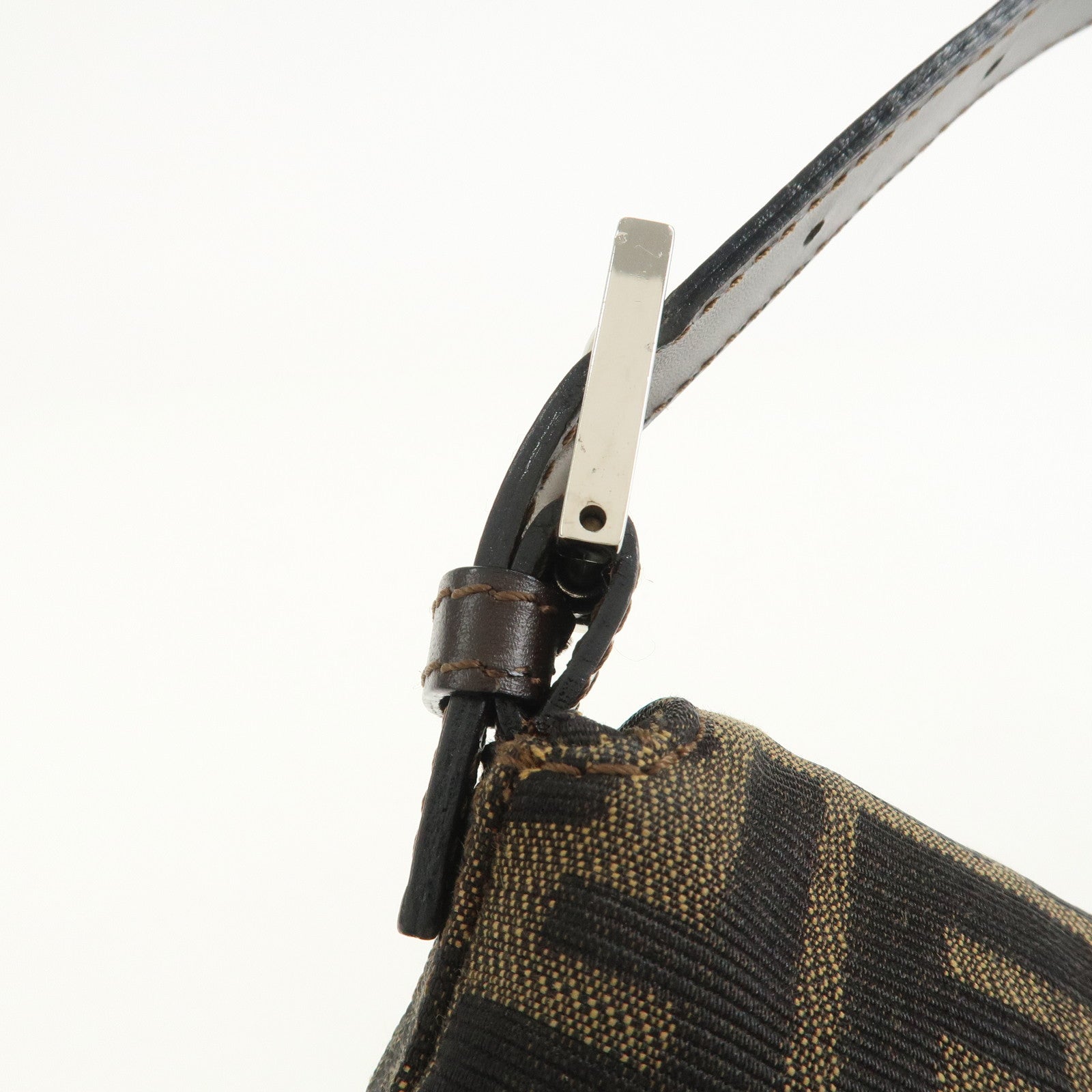FENDI Mamma Baguette Canvas Leather Shoulder Bag Brown 26424