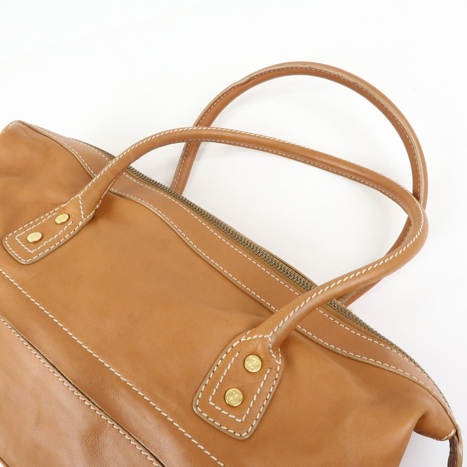 CELINE Leather Hand Bag Shoulder Bag Camel