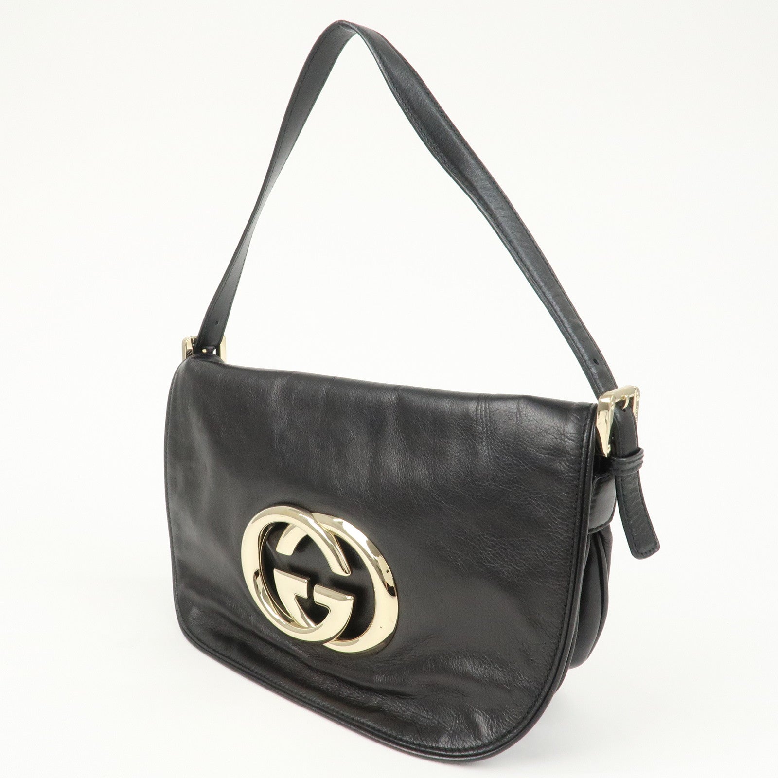 GUCCI Interlocking G Leather Shoulder Bag Hand Bag Black 161727