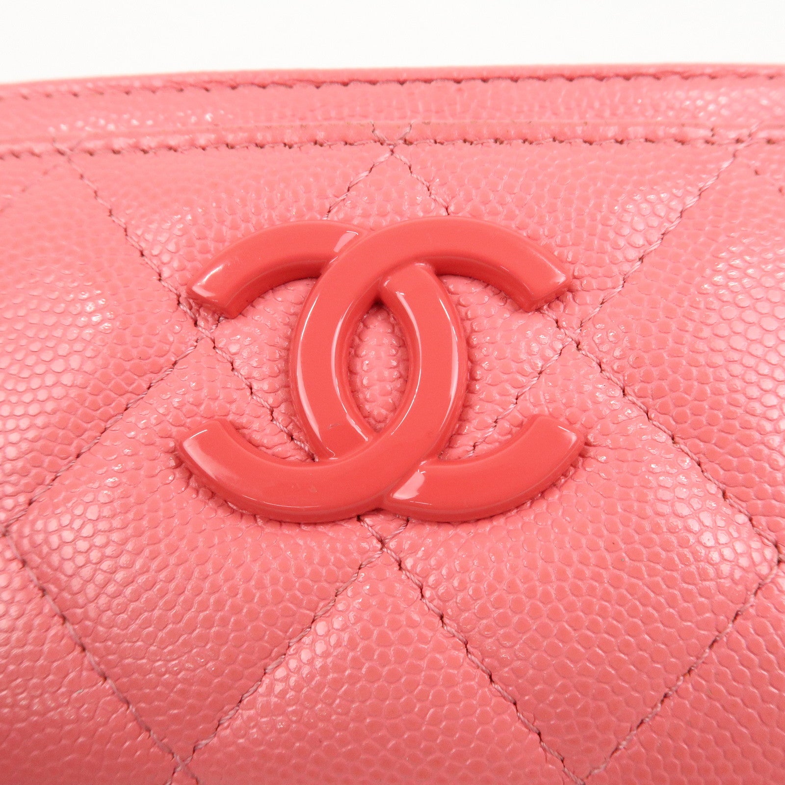 CHANEL COCO Mark Matelasse Caviarskin Card Case Pink