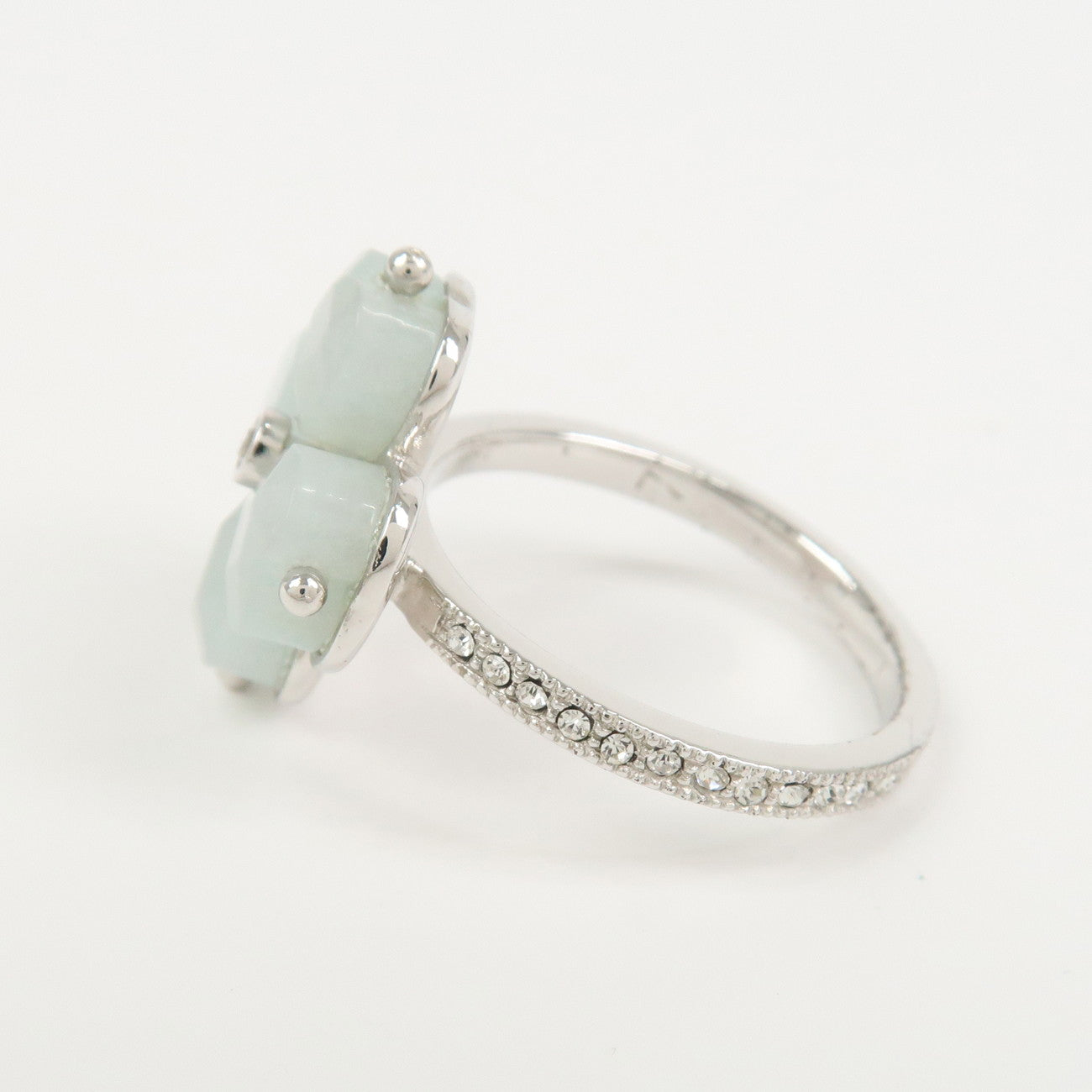 Christian Dior Metal Ring Four-leaf Clover Light Blue Silver