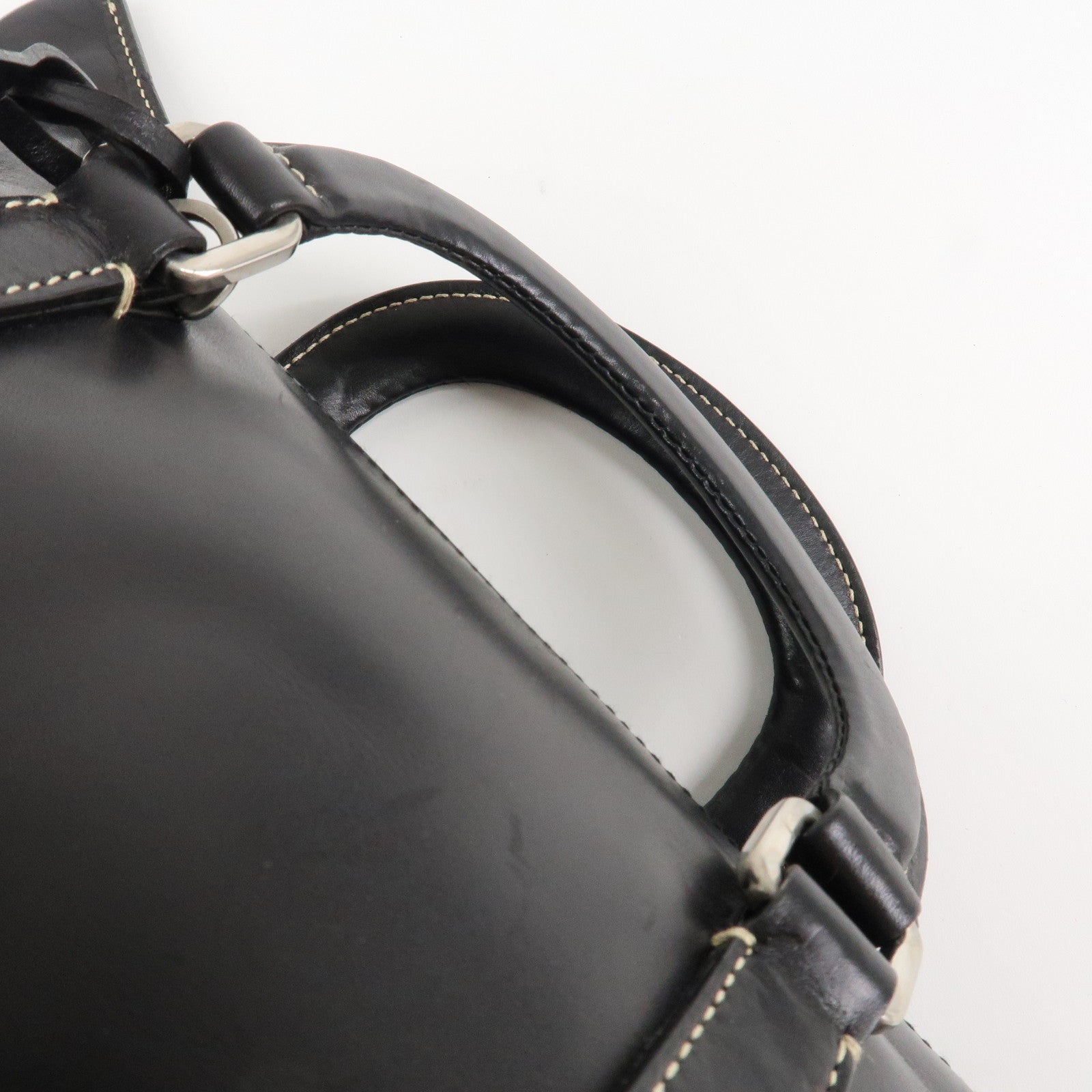 PRADA Leather Mini Boston Bag Hand Bag Black Used