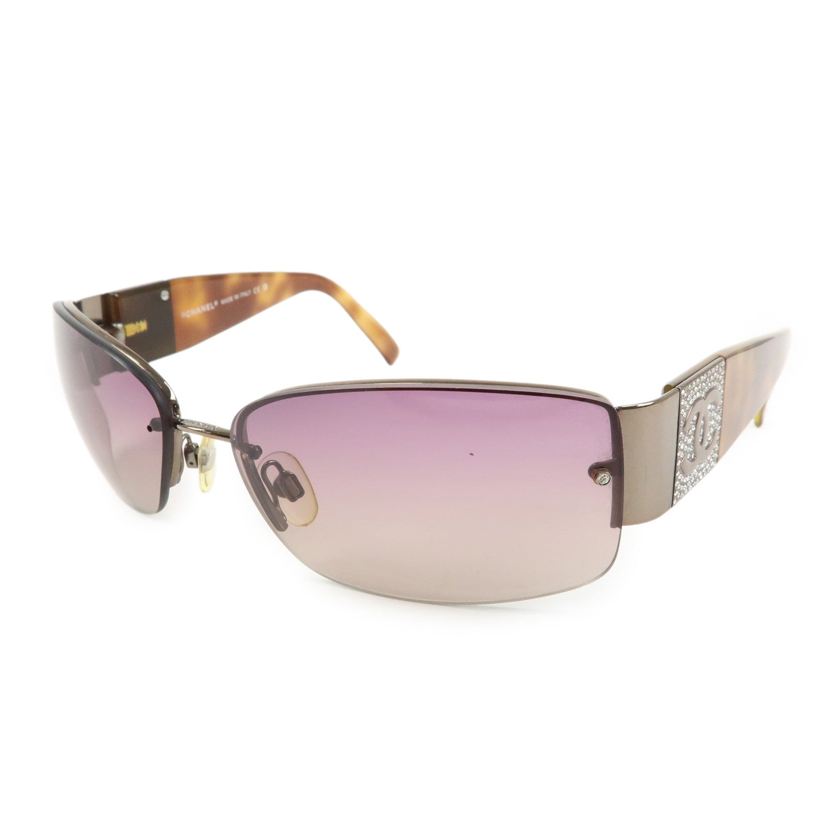 CHANEL Plastic Rhinestone Sunglasses 62□16 Brown 41117-B