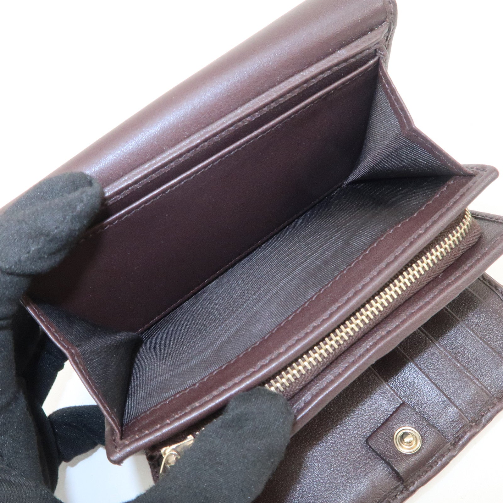GUCCI Guccissima Leather Tri-Fold Compact Wallet Brown 256935
