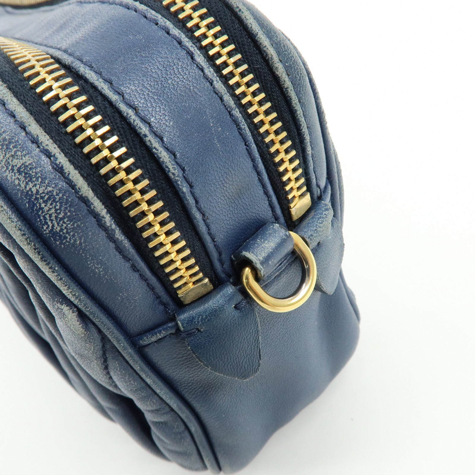 MIU MIU Matelasse Leather Gathered Shoulder Bag Crossbody Bag Navy