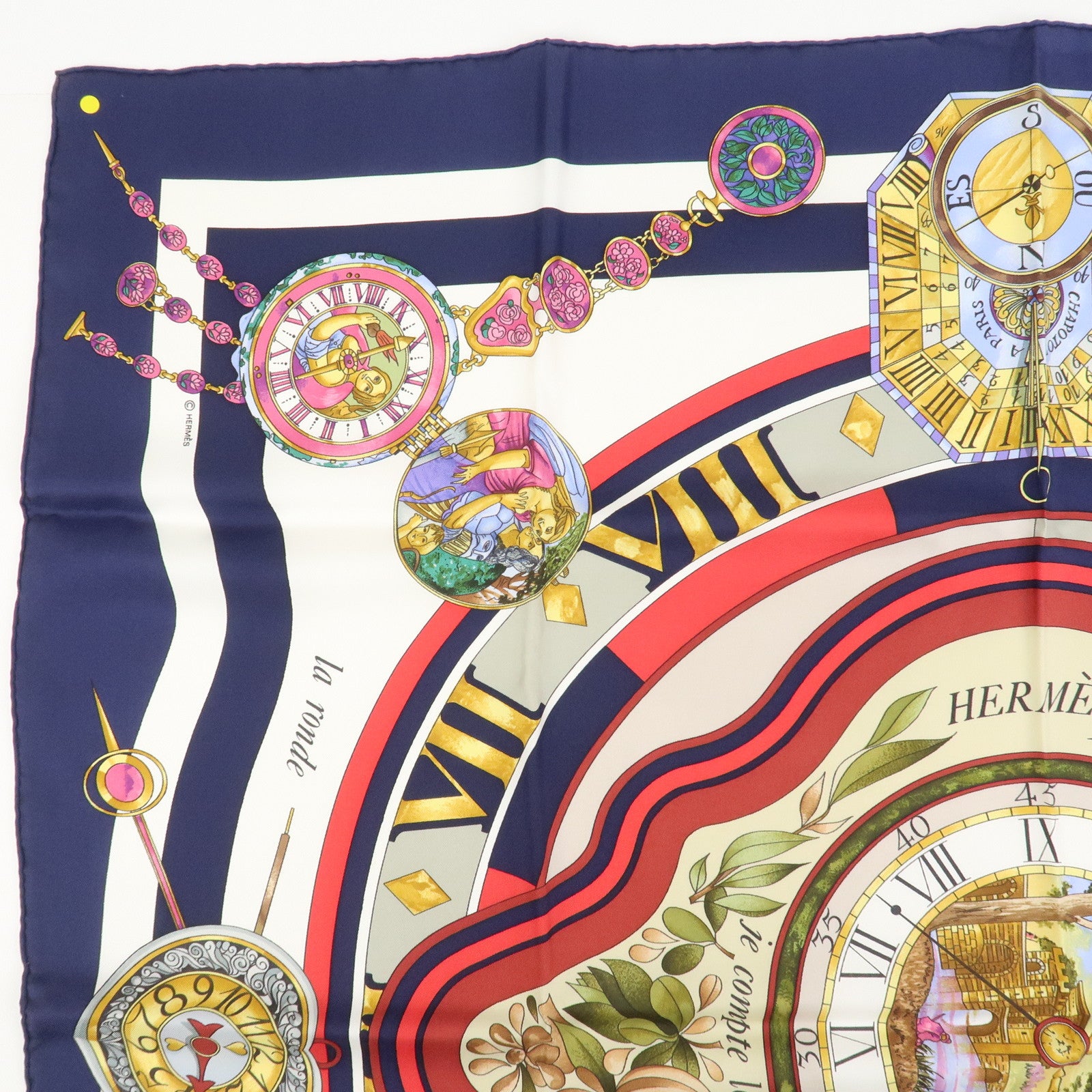 HERMES Carre 90 Silk Scarf PARMI LES FLEURS JE COMPTE LES HEURES