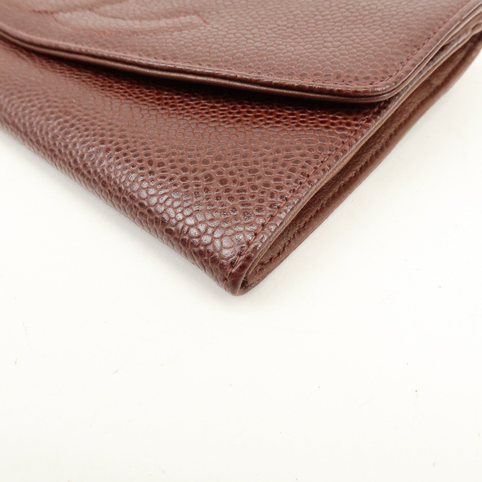 CHANEL COCO Mark Caviarskin Bi-fold Long Wallet Brown