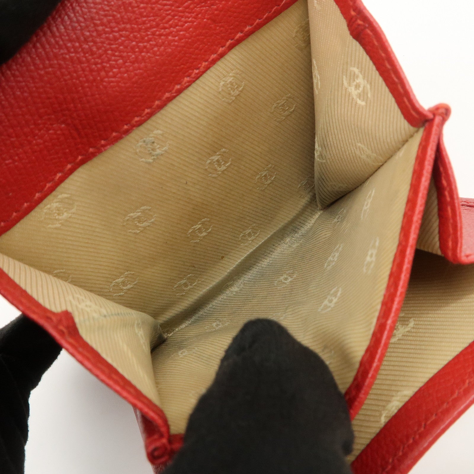 CHANEL COCO Button Leather Double Hook Compact Wallet Red A20902