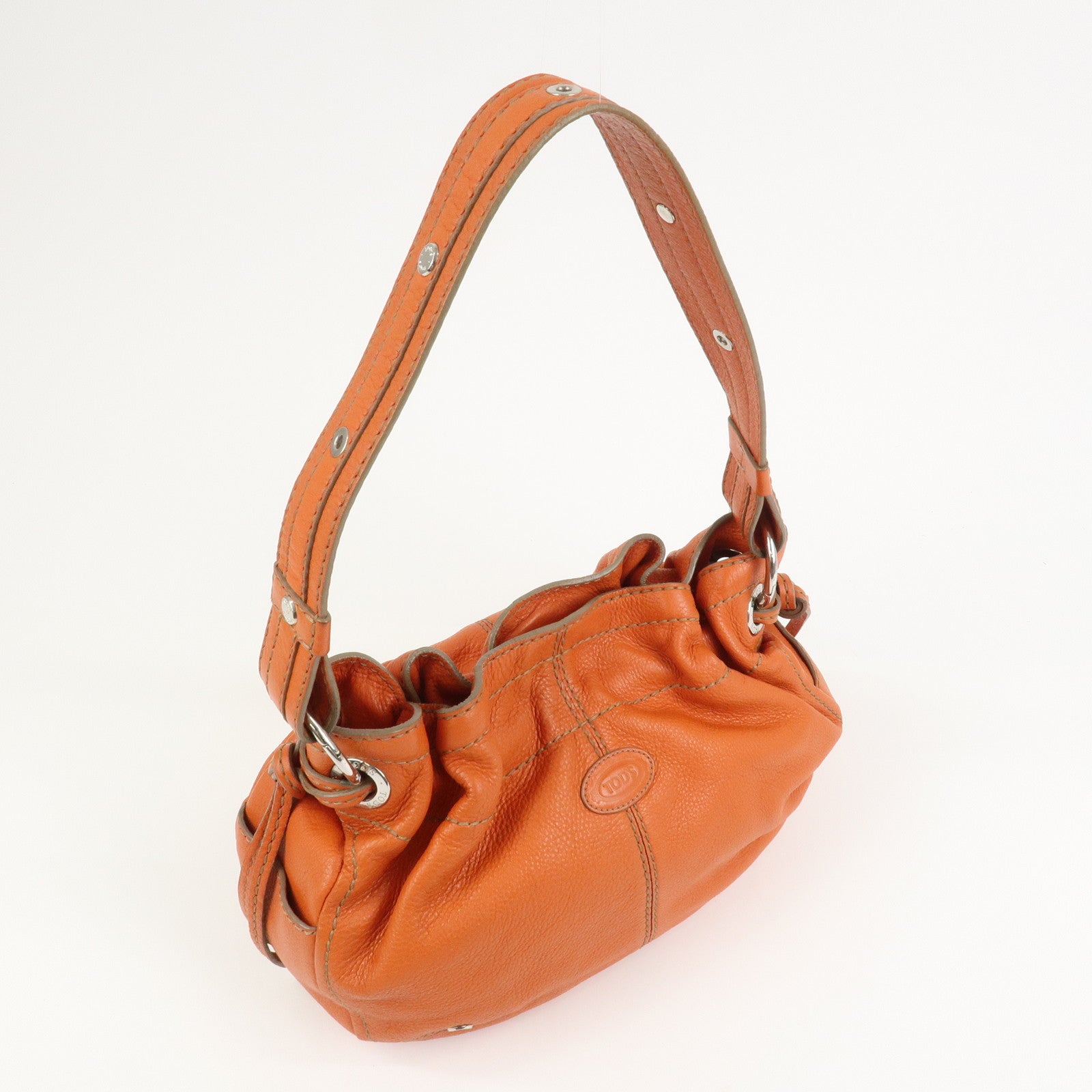 TOD’S Leather Shoulder Bag Hand Bag Orange