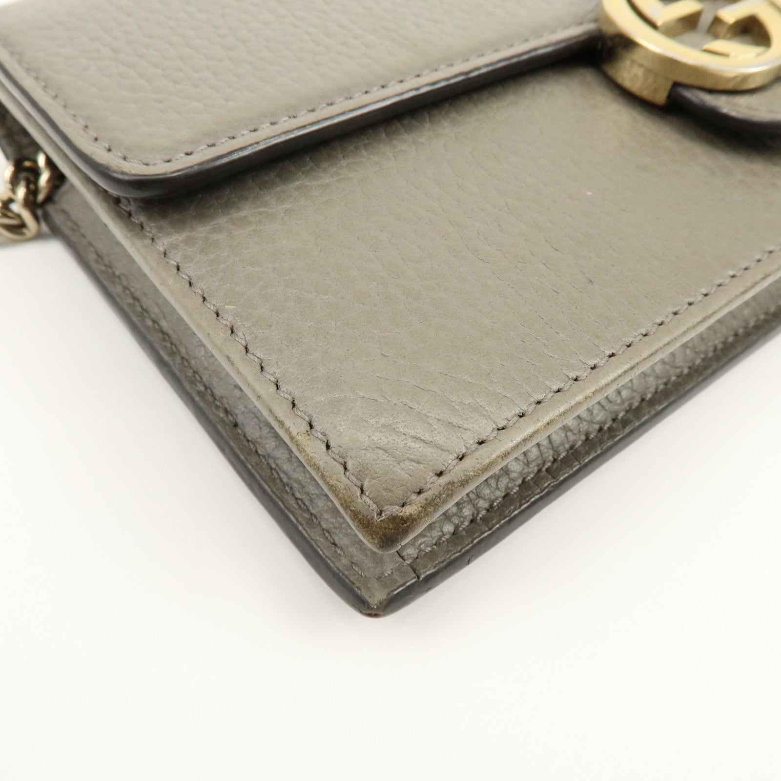 GUCCI Interlocking G Leather Chain Wallet Shoulder Bag Gray 510314