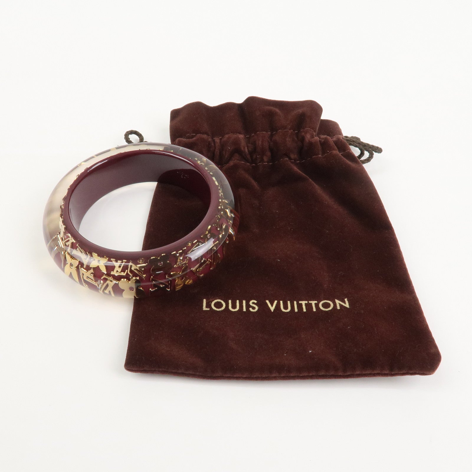 Louis Vuitton Monogram Inclusion GM Resin Bracelet Bangle Wine Red