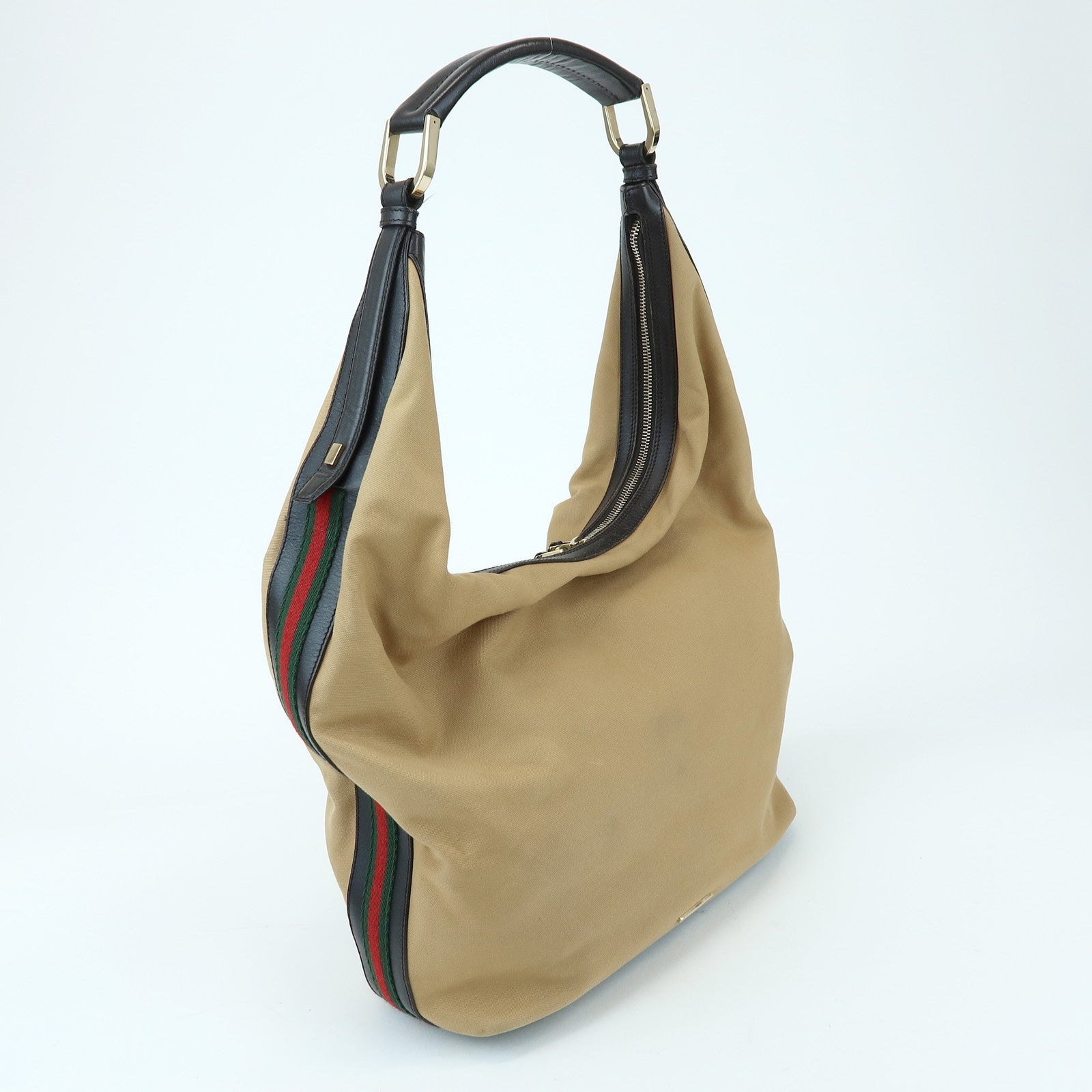 GUCCI Sherry Canvas Leather Shoulder Bag Beige Brown 001・4287