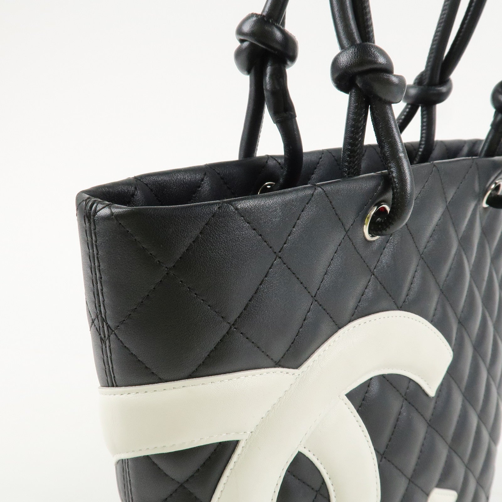 CHANEL Cambon Line COCO Mark Lamb Skin Small Tote Bag Black A25166 Used