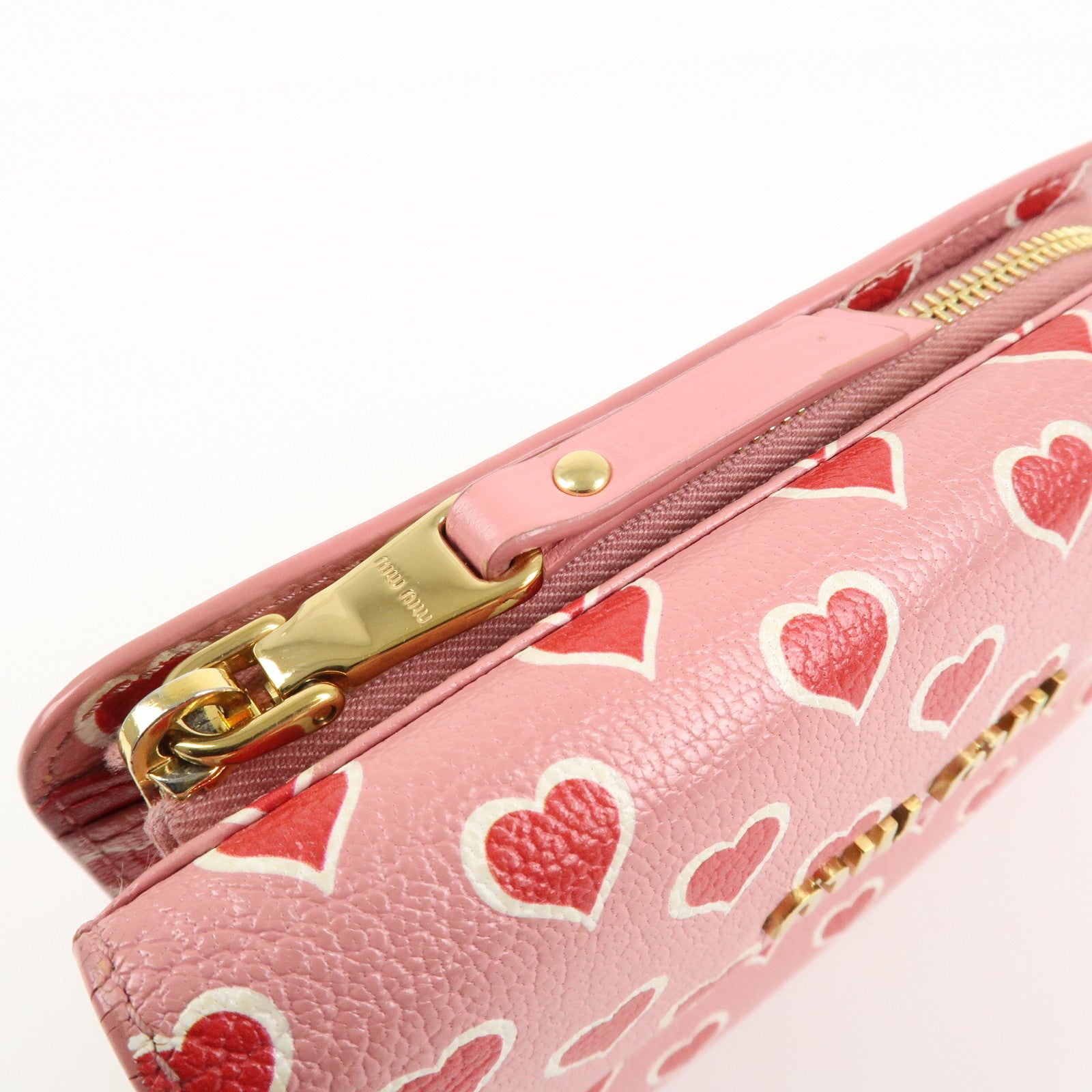 MIU MIU Leather Heart Bi-fold Wallet Pink Red 5ML014 Used