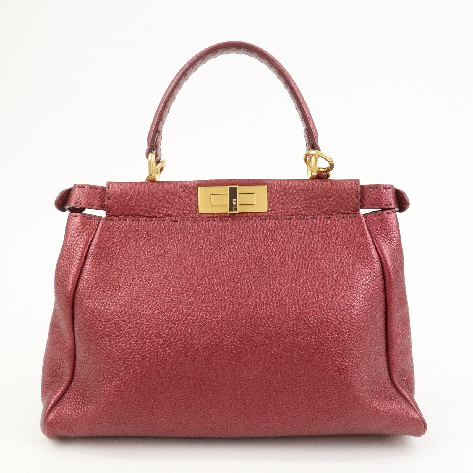 FENDI Peekaboo Logo Leather 2Way Shoulder Bag Burgundy 8BN226