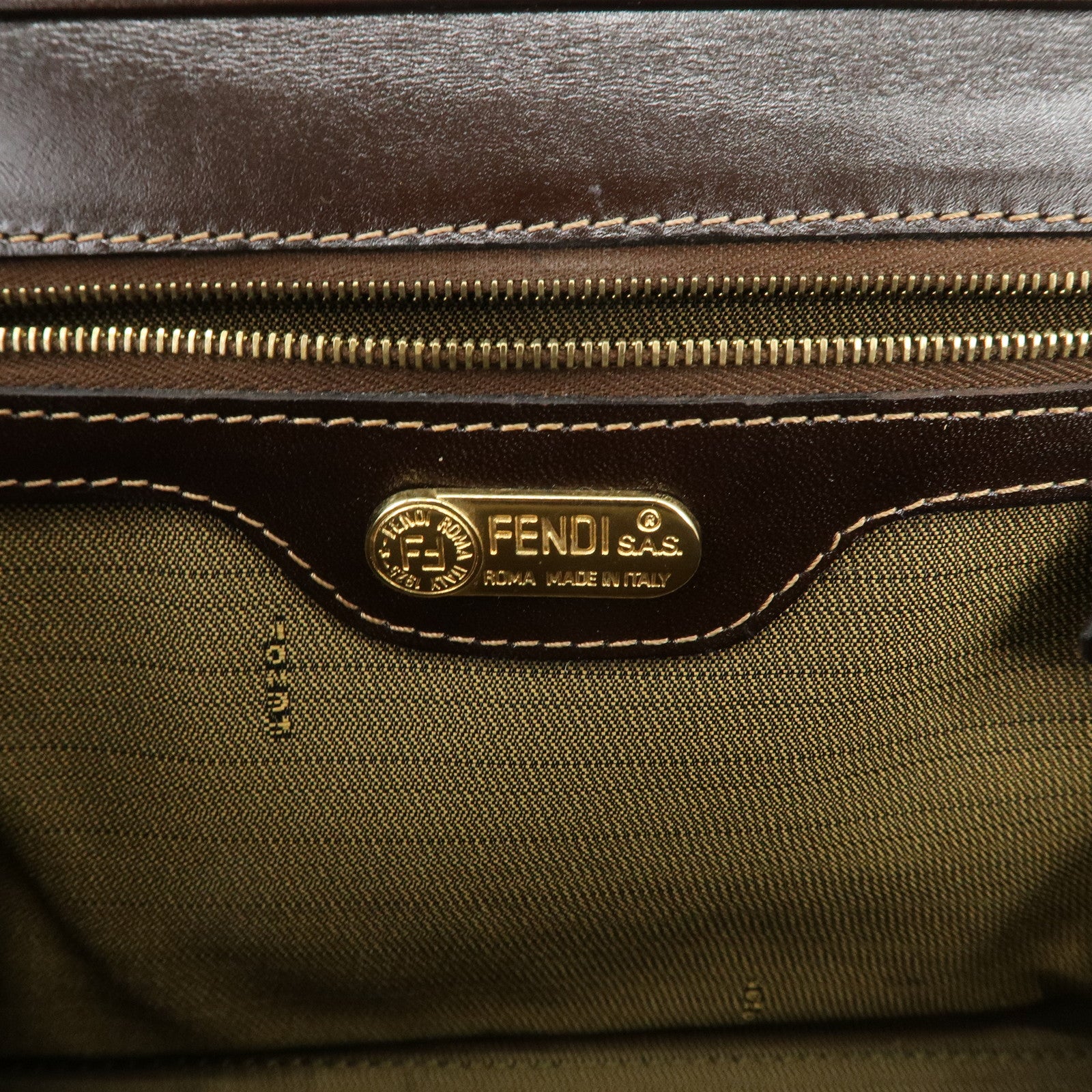 FENDI Zucca Canvas Leather Shoulder Bag Hand Bag Brown Black