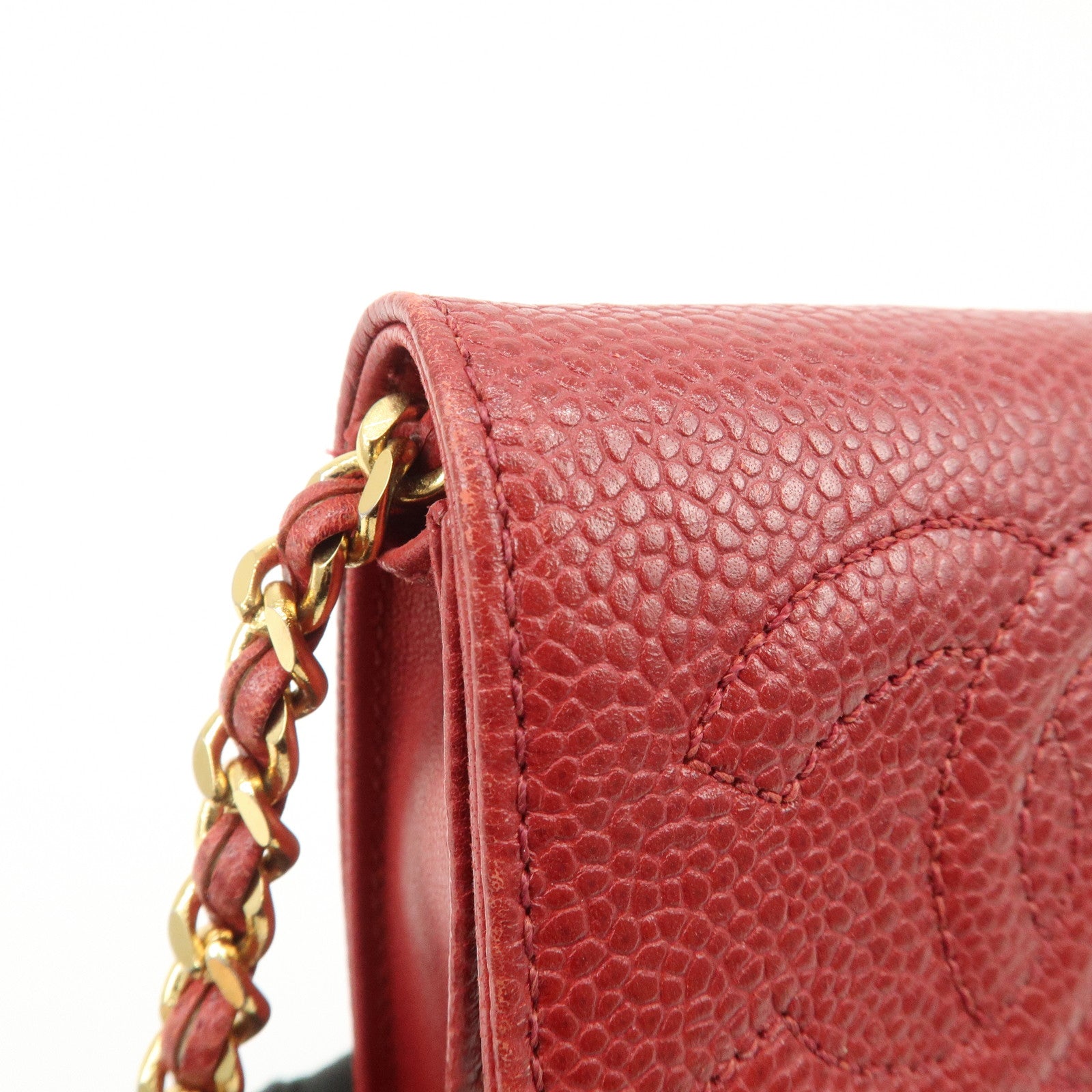 CHANEL COCO Mark Caviarskin Chain Shoulder Bag Pouch Red