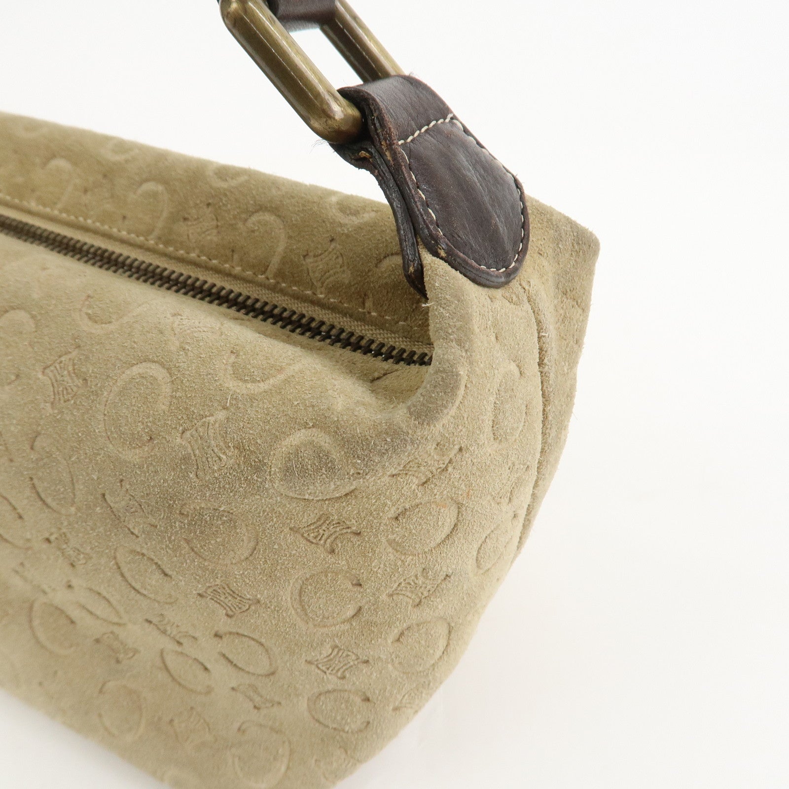 CELINE C Macadam Suede Leather Hand Bag Beige