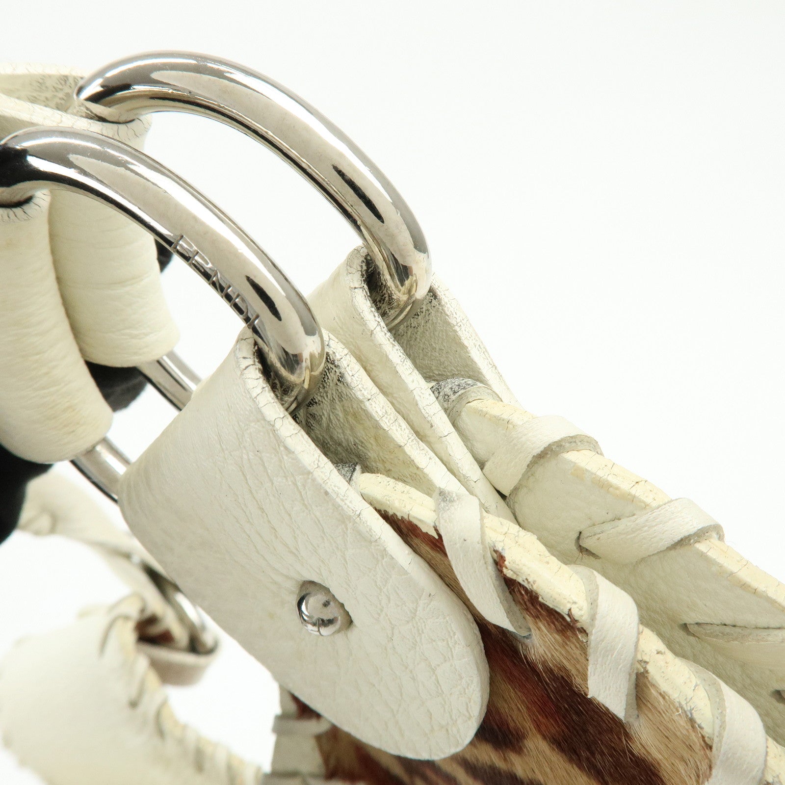 FENDI Unborn Calf Leather Tote Bag Leopard White Beige 8BR285