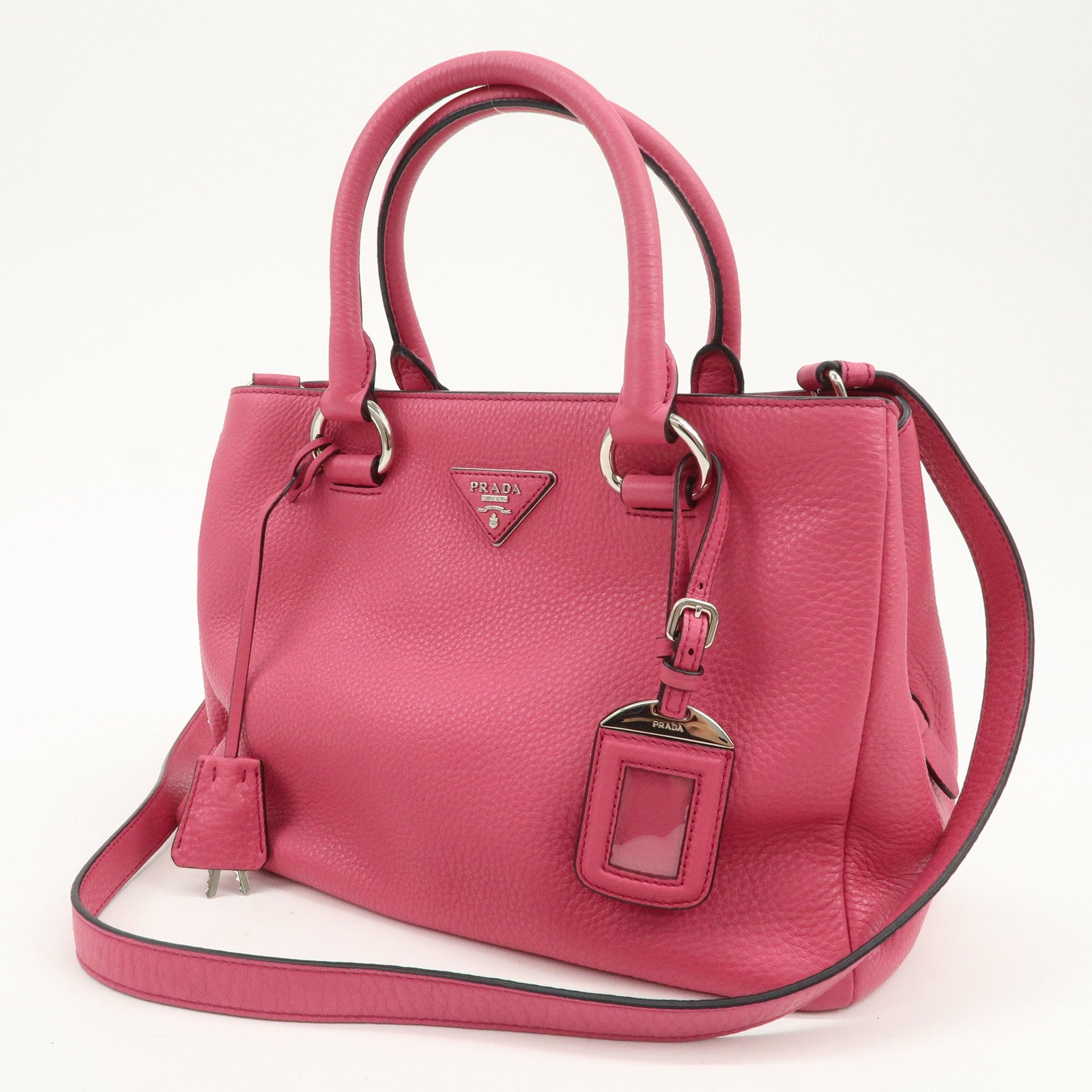 PRADA Triange Logo Leather 2Way Hand Bag Shouldr Bag Pink BN2853