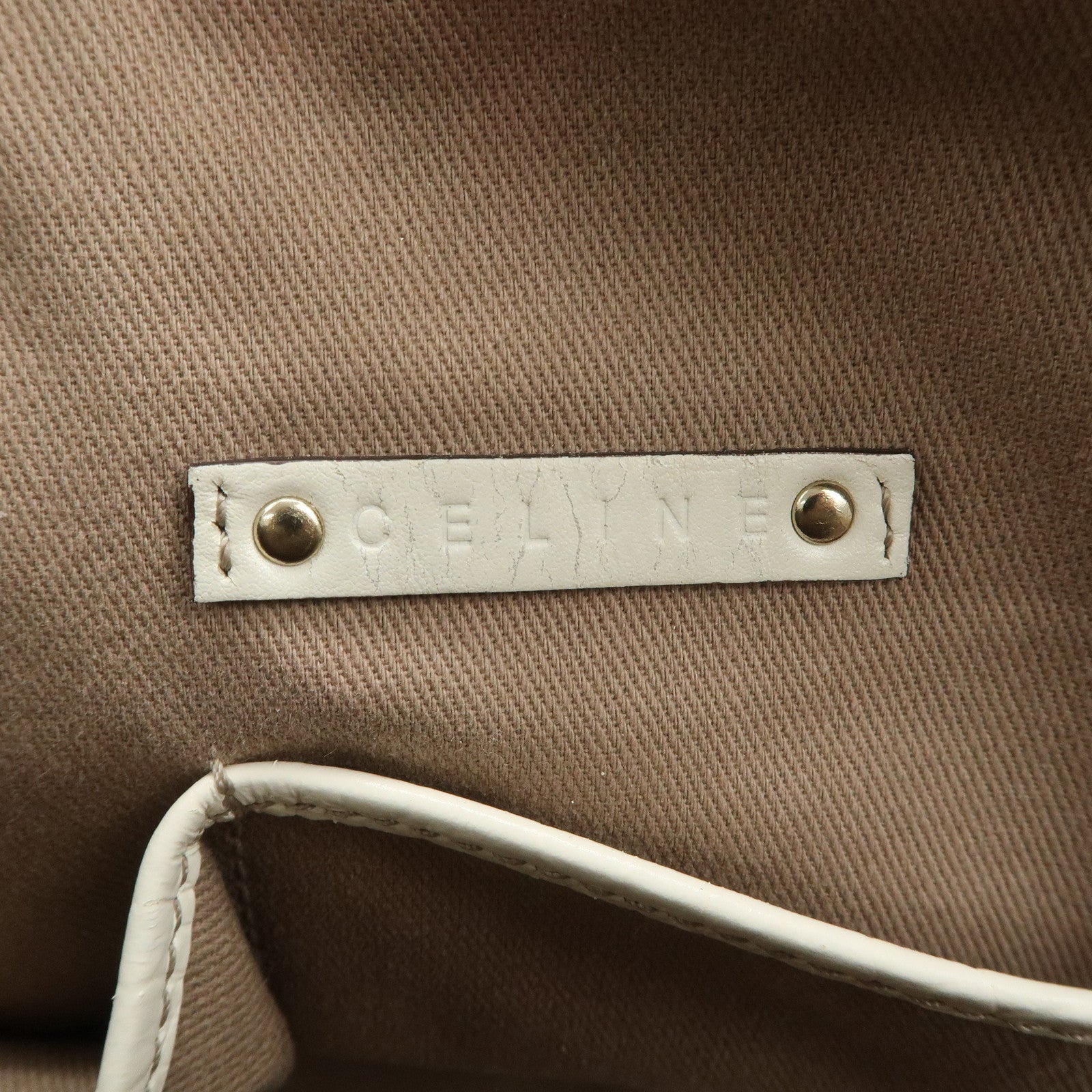 CELINE Macadam Canvas Leather Boston Bag Hand Bag Beige Ivory