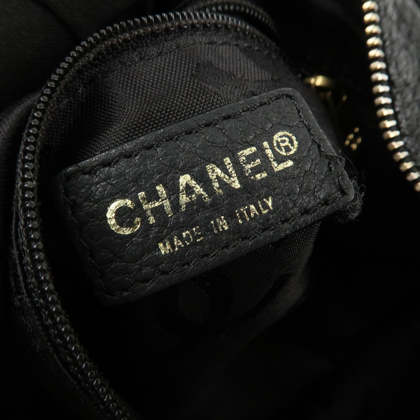 CHANEL Logo Leather Shoulder Bag Hand Bag Black