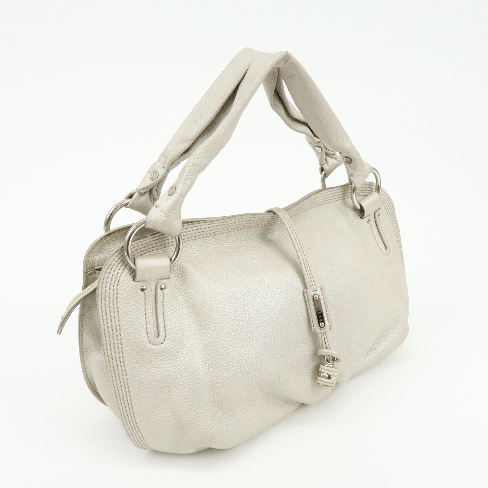 CELINE Bittersweet Leather Shoulder Bag Hand Bag Pearl White