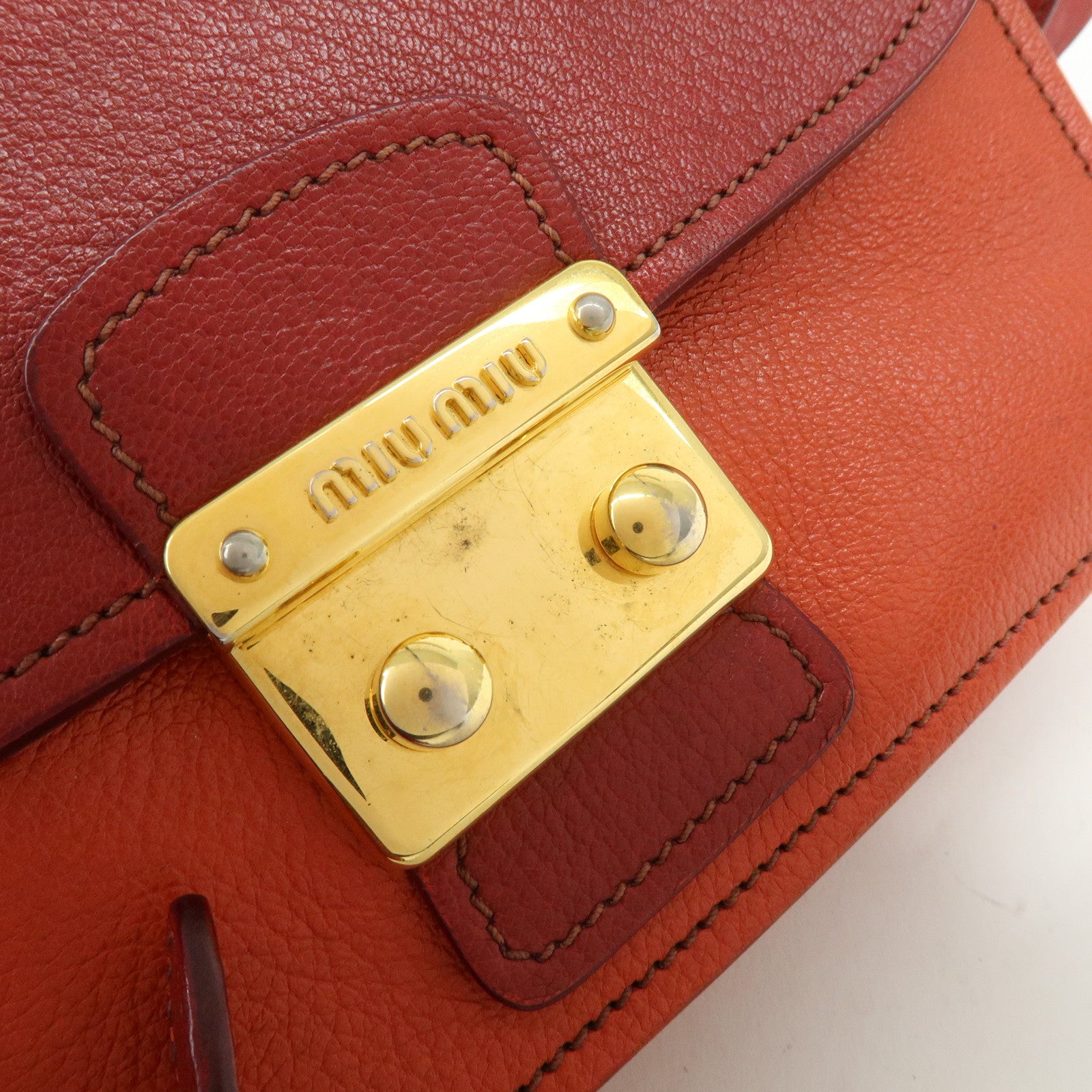 MIU MIU Madras Leather 2Way Bag Hand Bag Shoulder Bag Red Orange