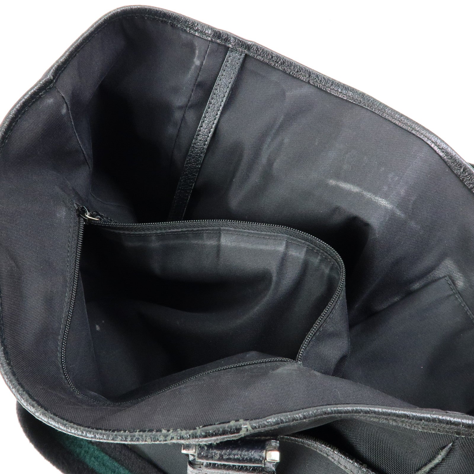 GUCCI Sherry Nylon Leather Tote Bag Hand Bag Black 145758