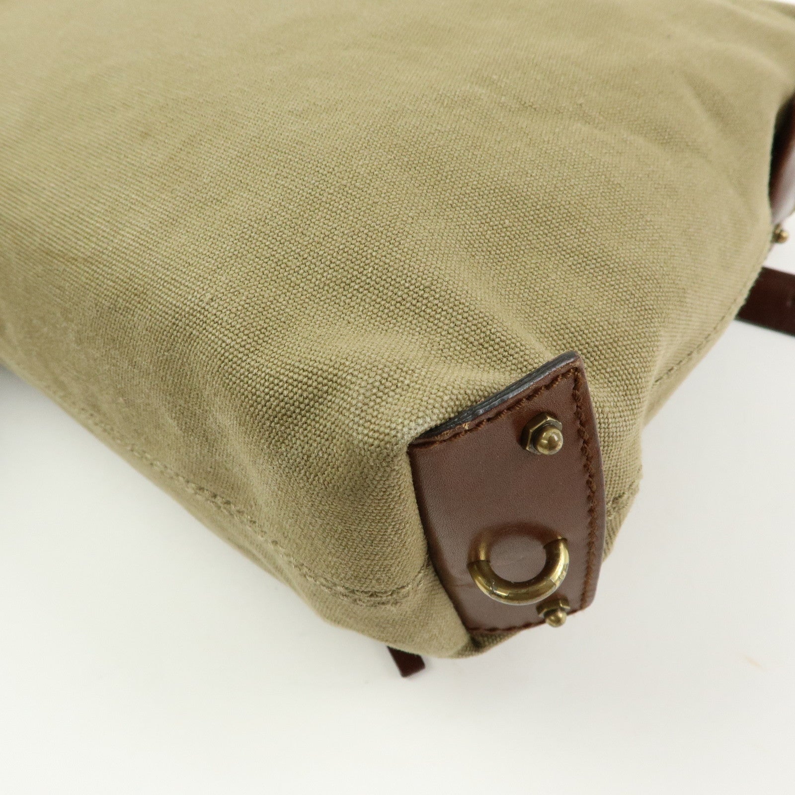 GUCCI Canvas Leather Tote Bag Hand Bag Khaki Brown 109132