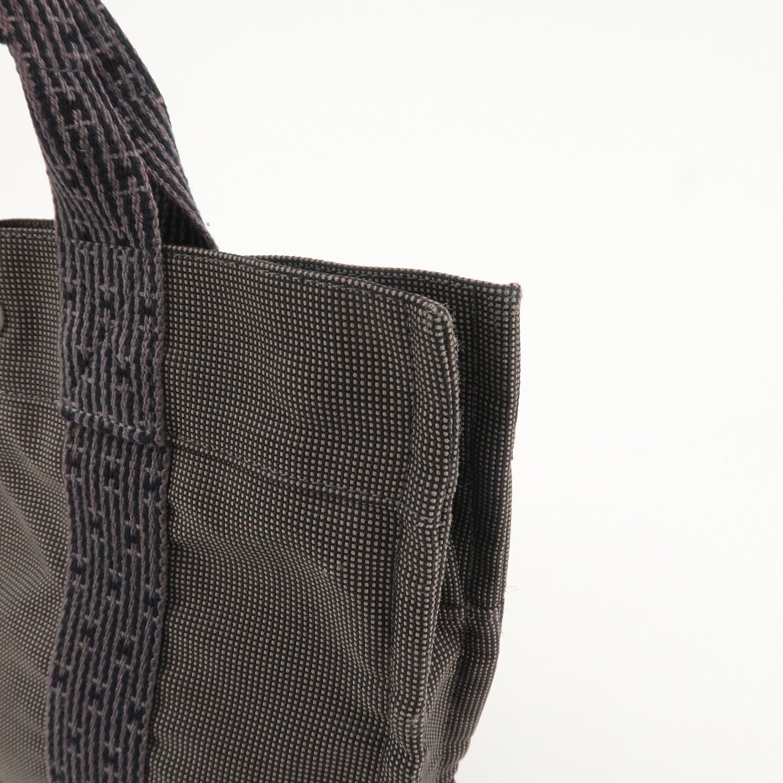 HERMES Herline PM Nylon Canvas Tote Bag Hand Bag Black