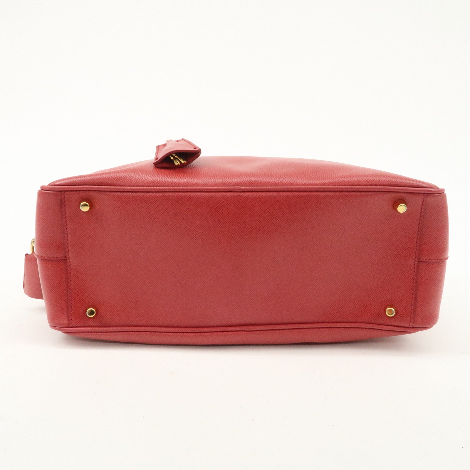 PRADA Triangle Logo Saffiano Leather Boston Bag Hand Bag Red BL0095 Used