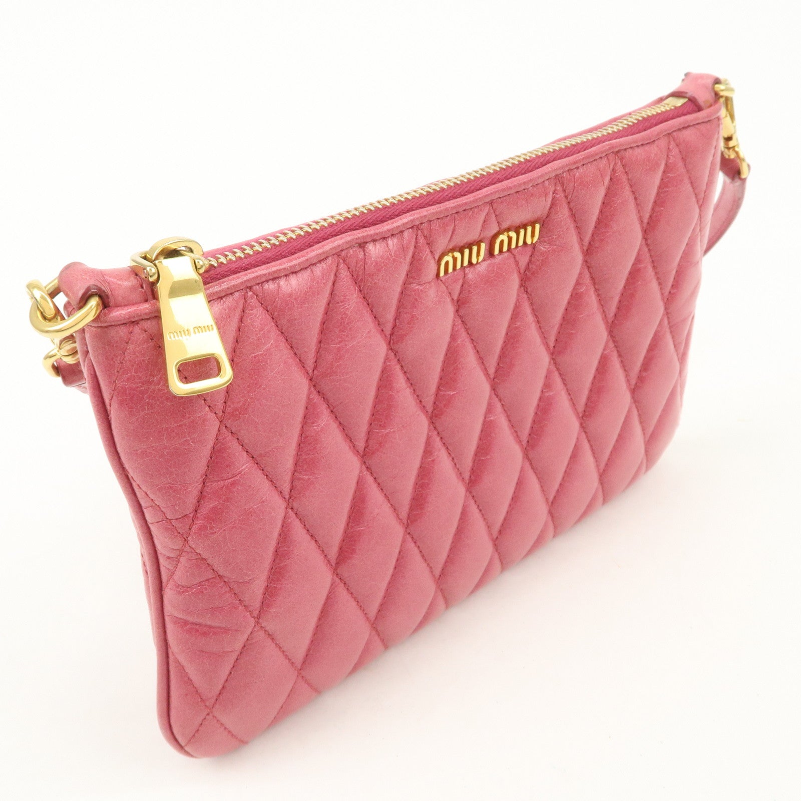 MIUMIU Leather 2Way Shoulder Crossbody Bag Clutch Bag Pink Used