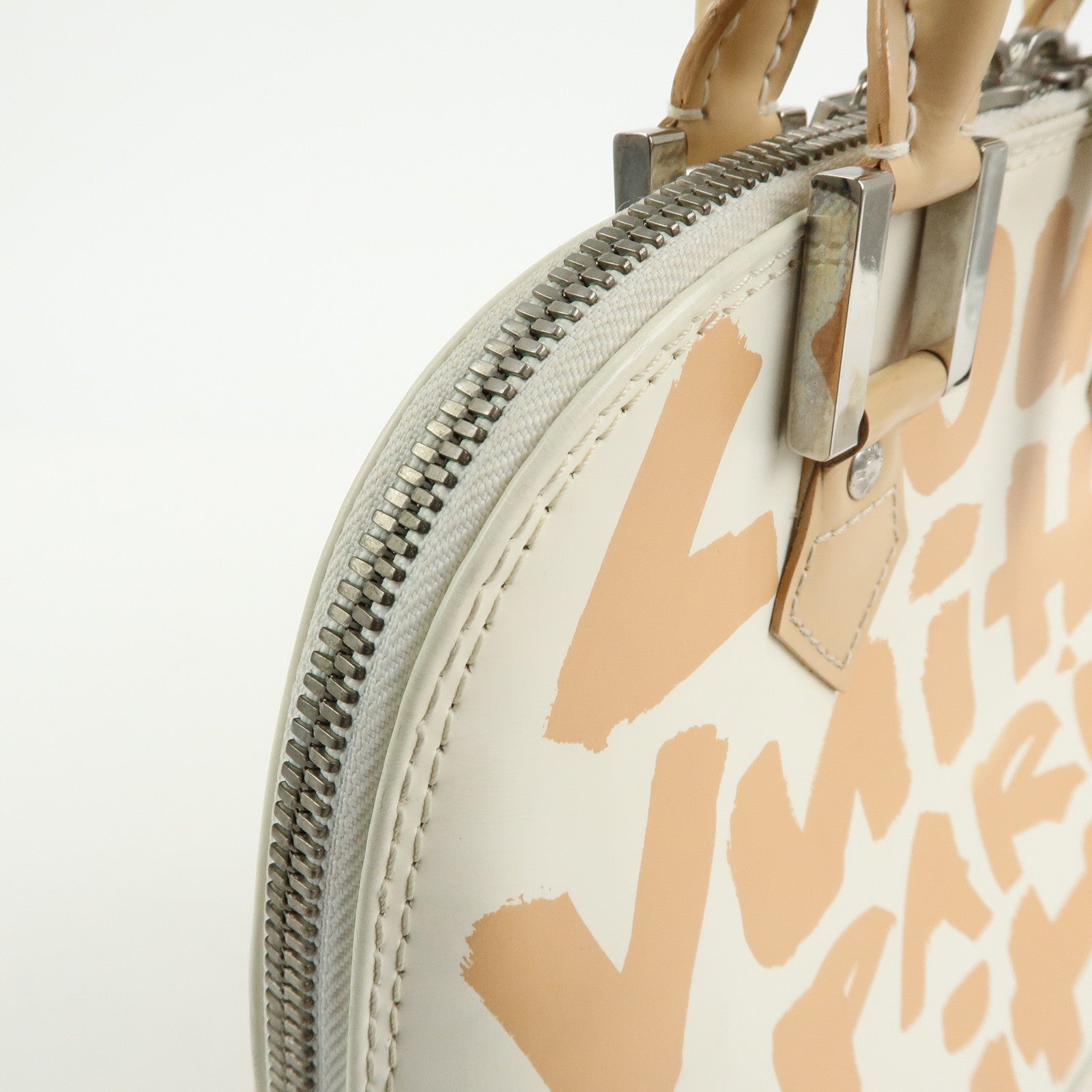 Louis Vuitton Alma MM Graffiti Leather Hand Bag Beige White M92180