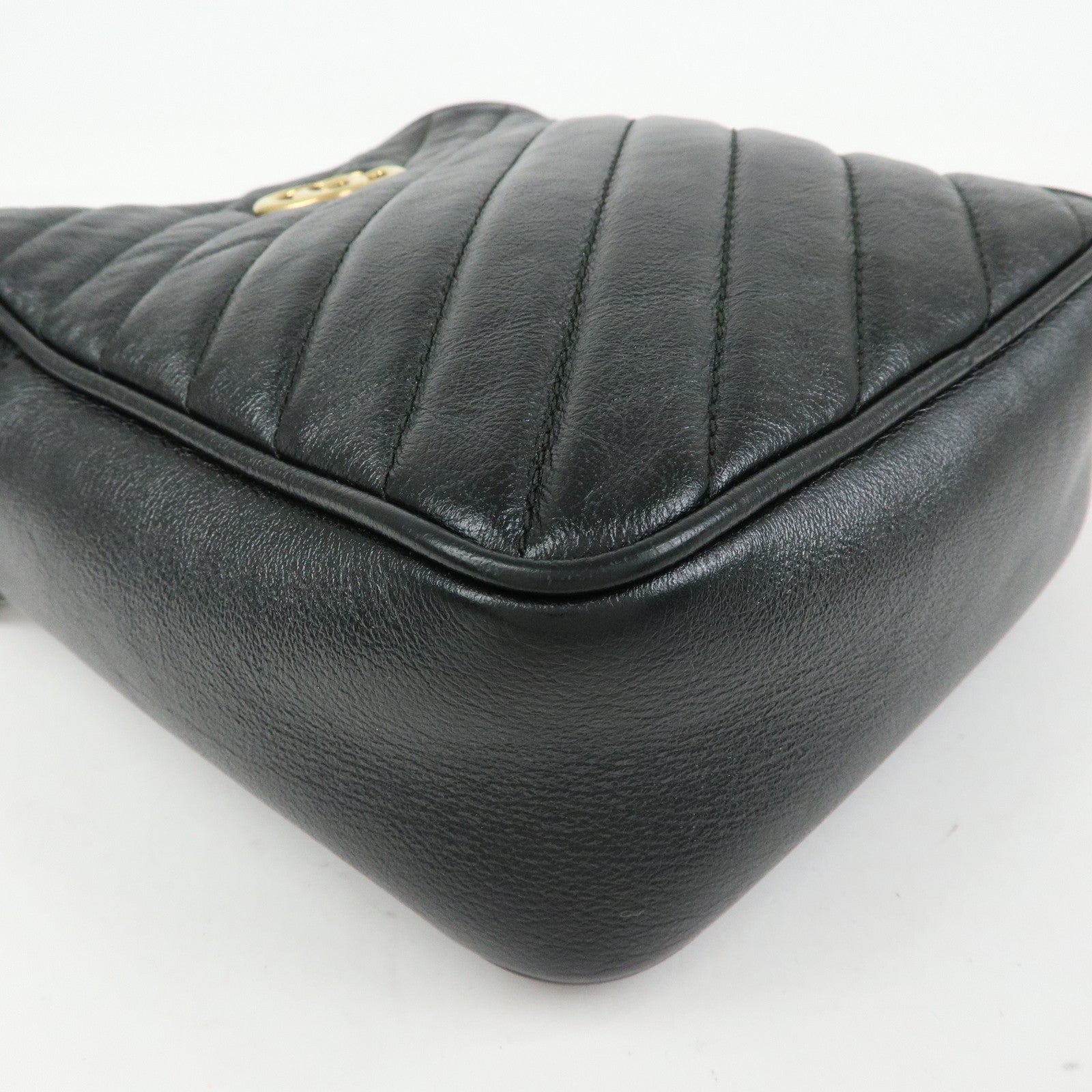 GUCCI GG Marmont Leather Chain Shoulder Crossbody Bag Black 550155