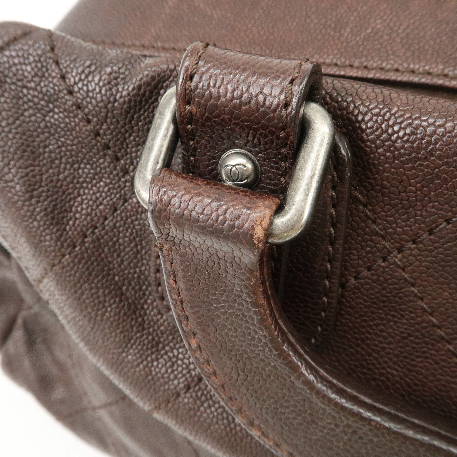 CHANEL COCO Mark Matelasse Caviar Skin Boston Bag Brown Gold HDW Used