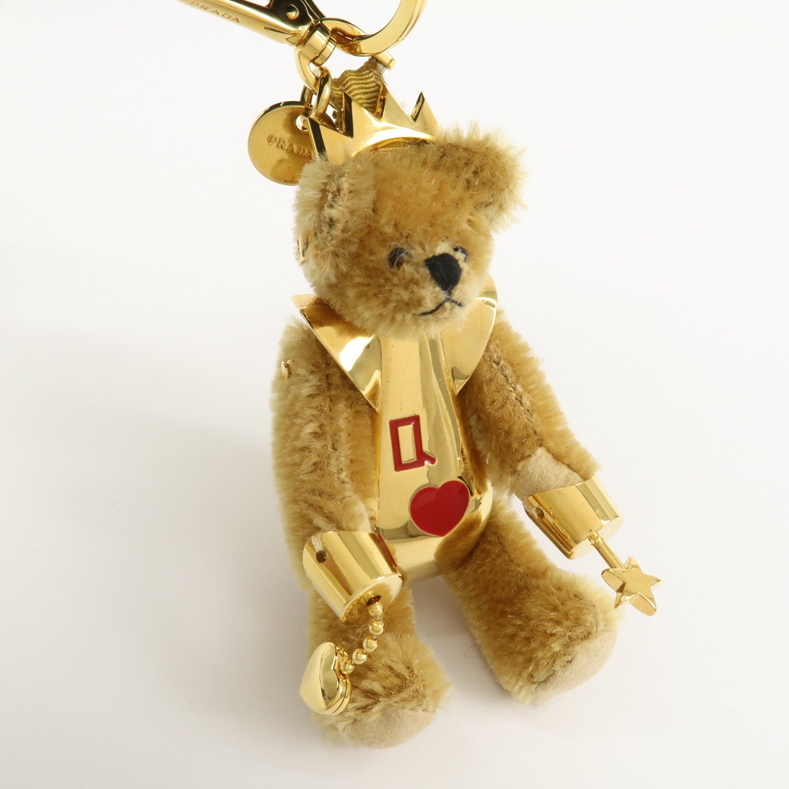 PRADA Teddy Bear Key Bag Charm Lucky Star Gold Brown