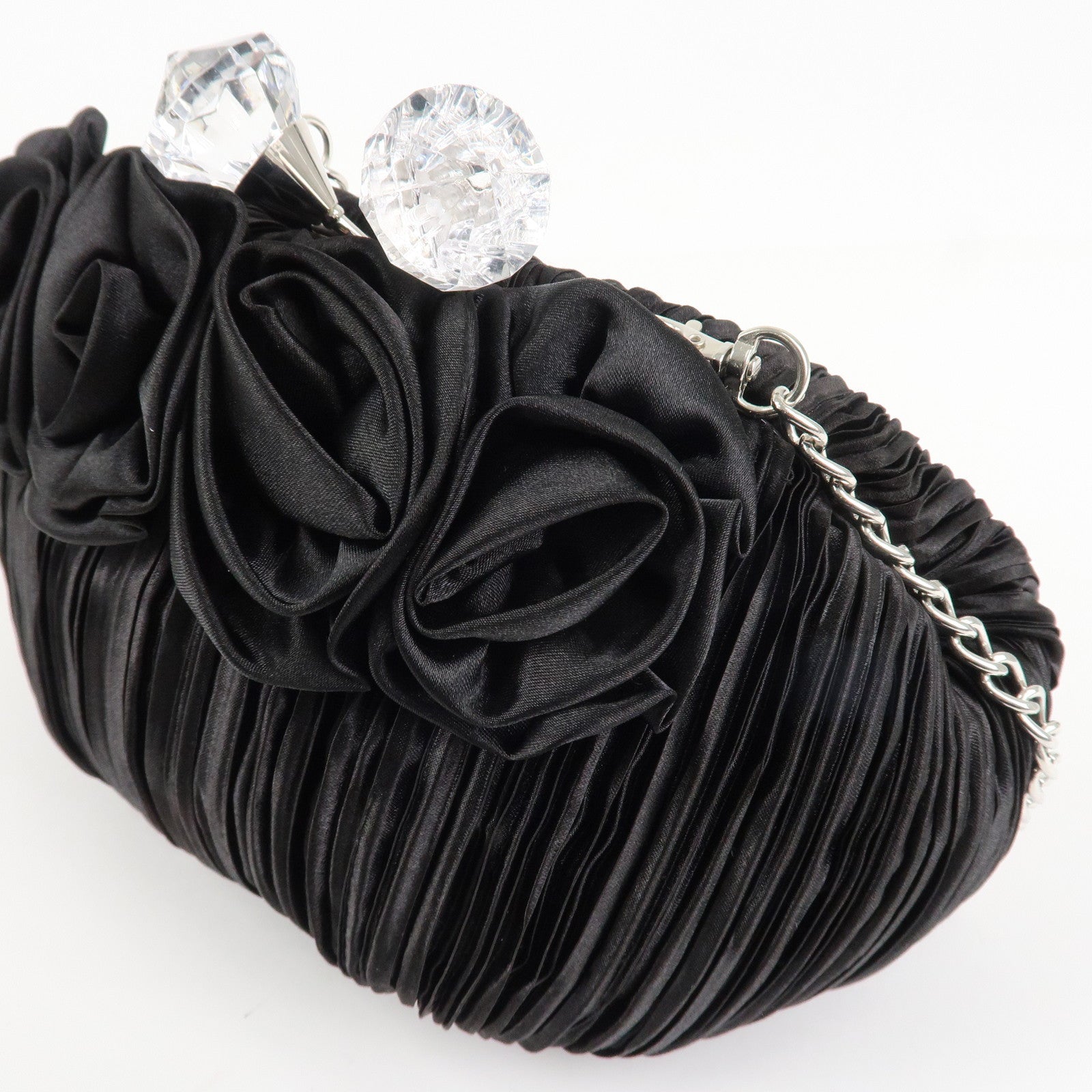 VALENTINO Nylon Chain Shoulder Bag Black Crystal Kiss Lock Used