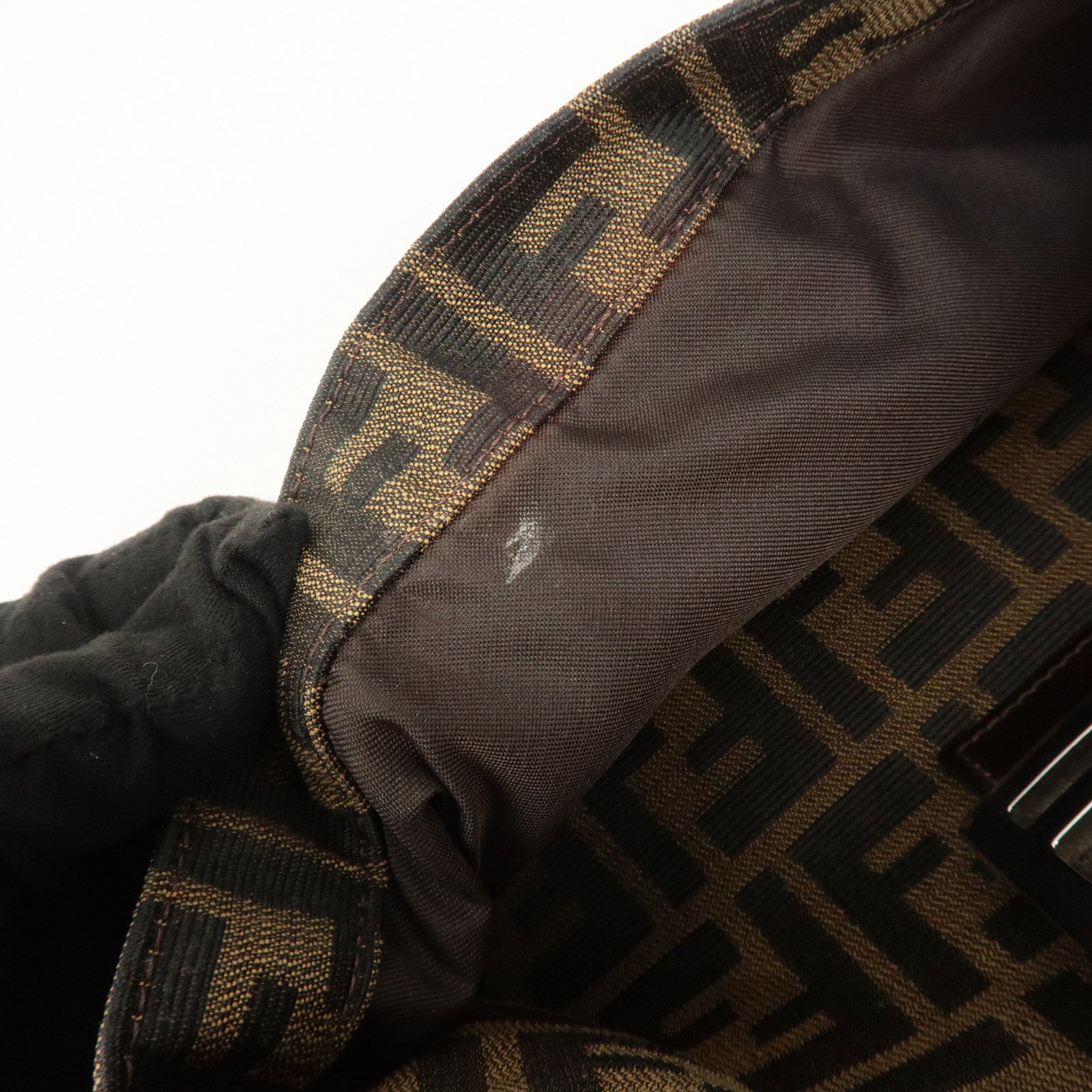 FENDI Zucca Canvas Leather Shoulder Bag Brown Black 26566