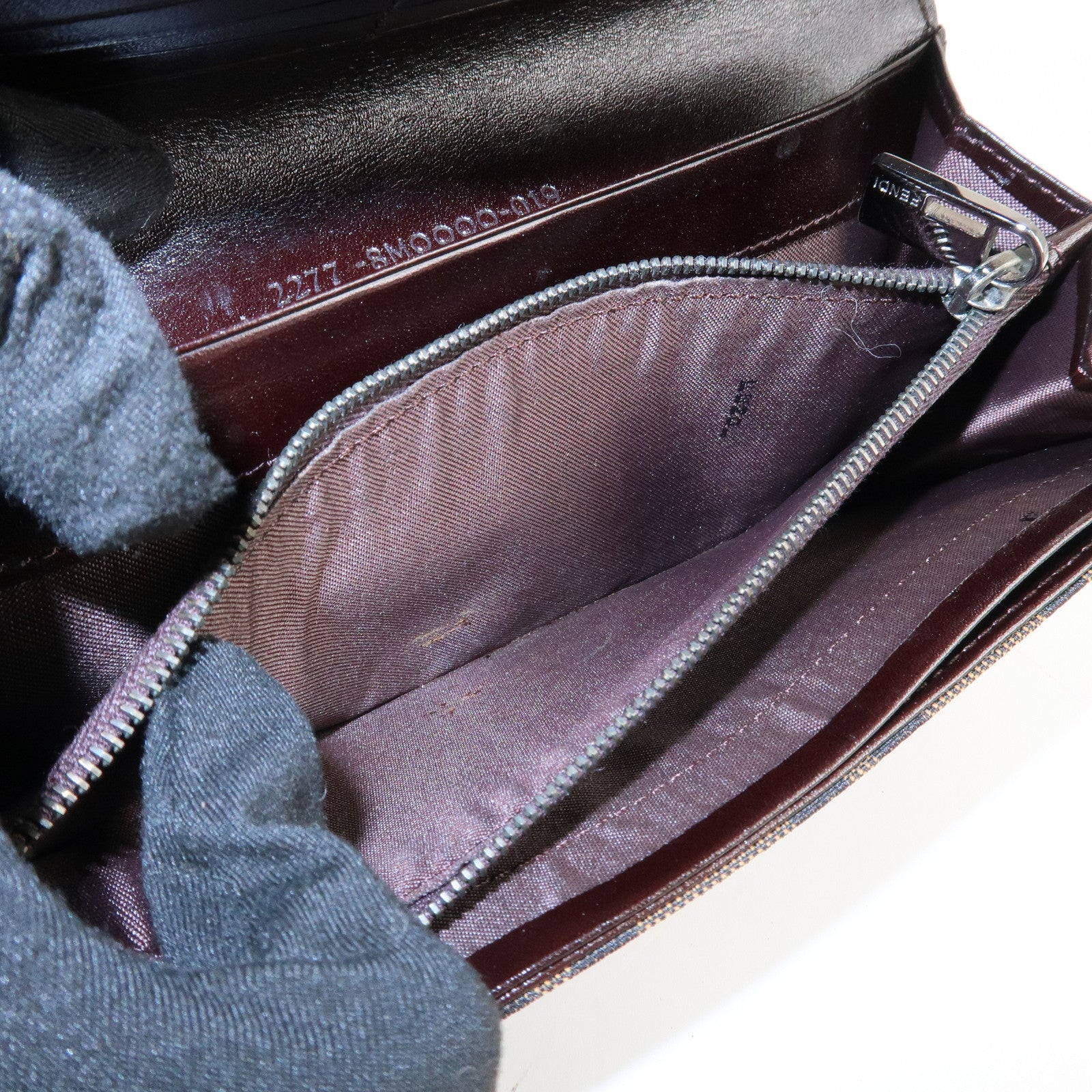 FENDI Zucca Canvas Leather Long Wallet Brown Black 8M0000 Used