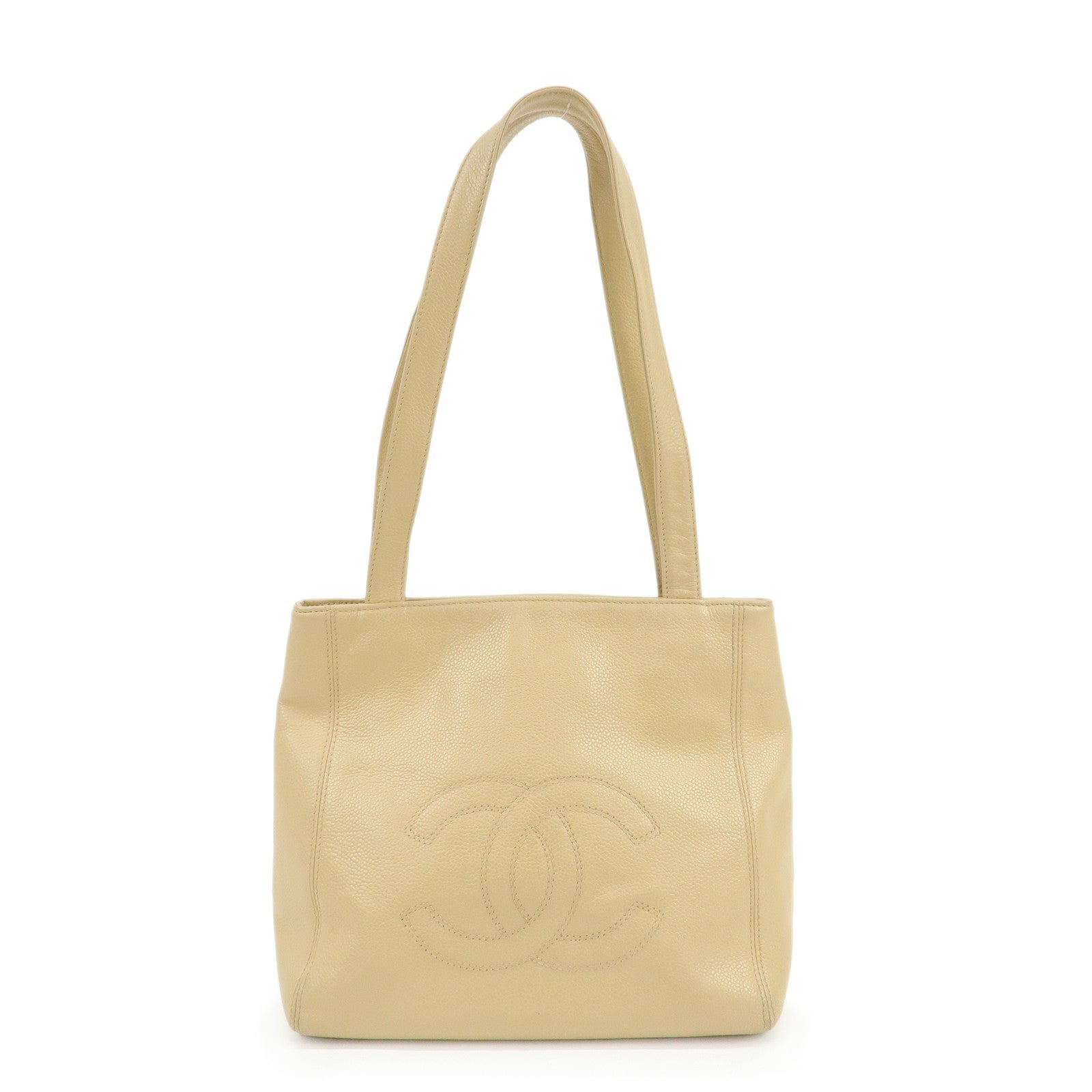 CHANEL COCO Mark Caviarskin Tote Bag Shoulder Bag Hand Bag Beige