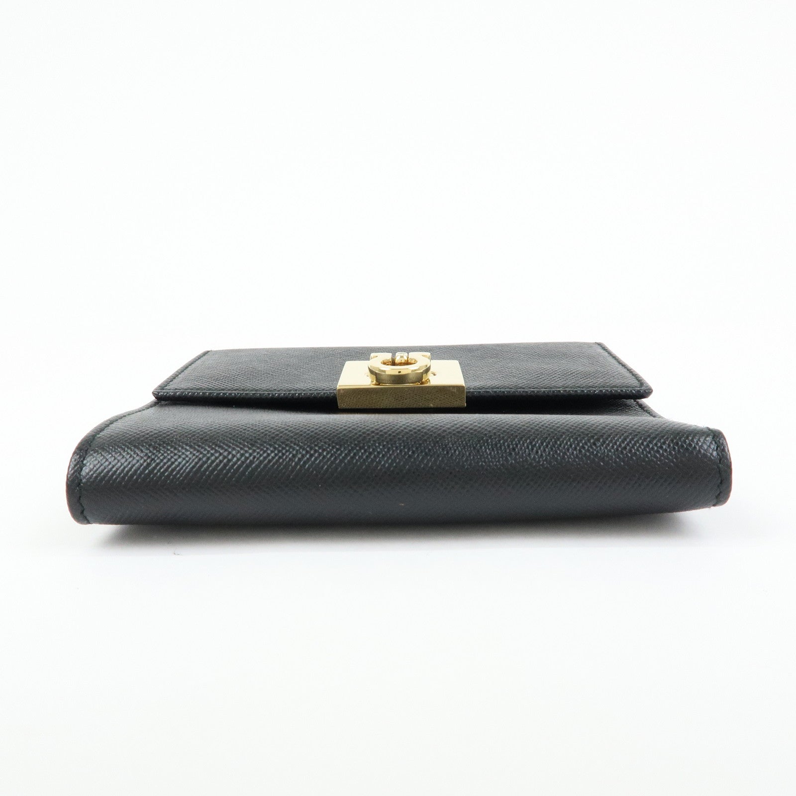 Ferragamo Gancini Leather Bi-Fold Compact Wallet Black