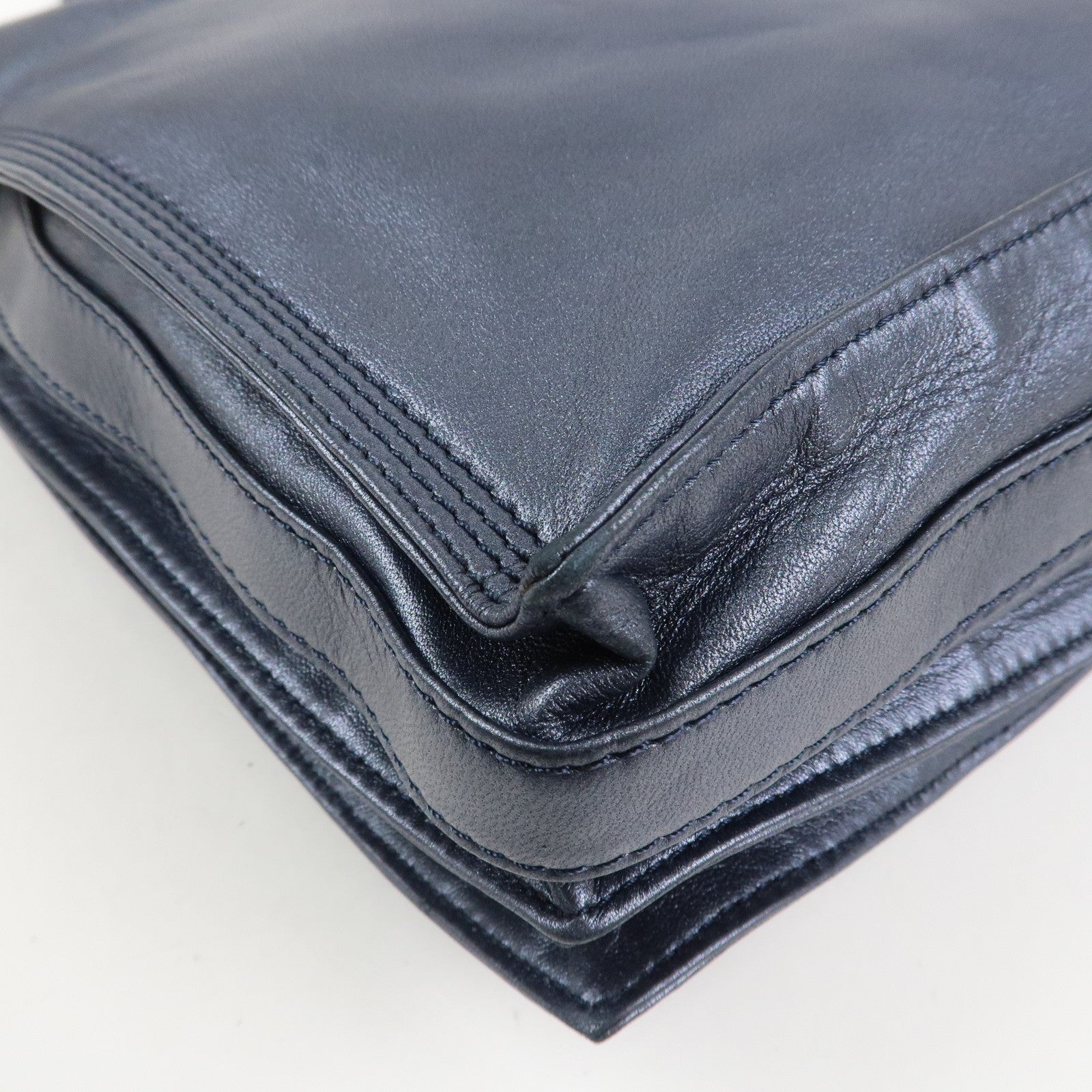 LOEWE Anagram Leather Shoulder Bag Hand Bag Metallic Blue