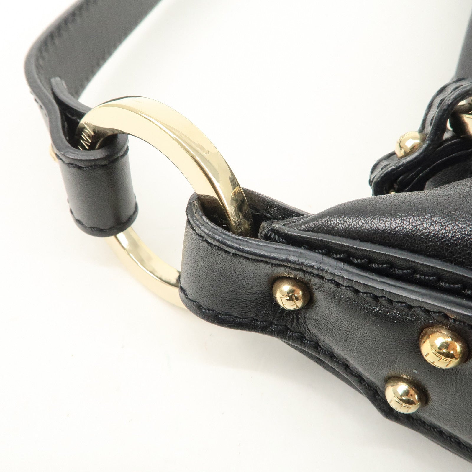 FENDI Leather Shoulder Bag Hand Bag Black Gold Hardware 8BR344 Used